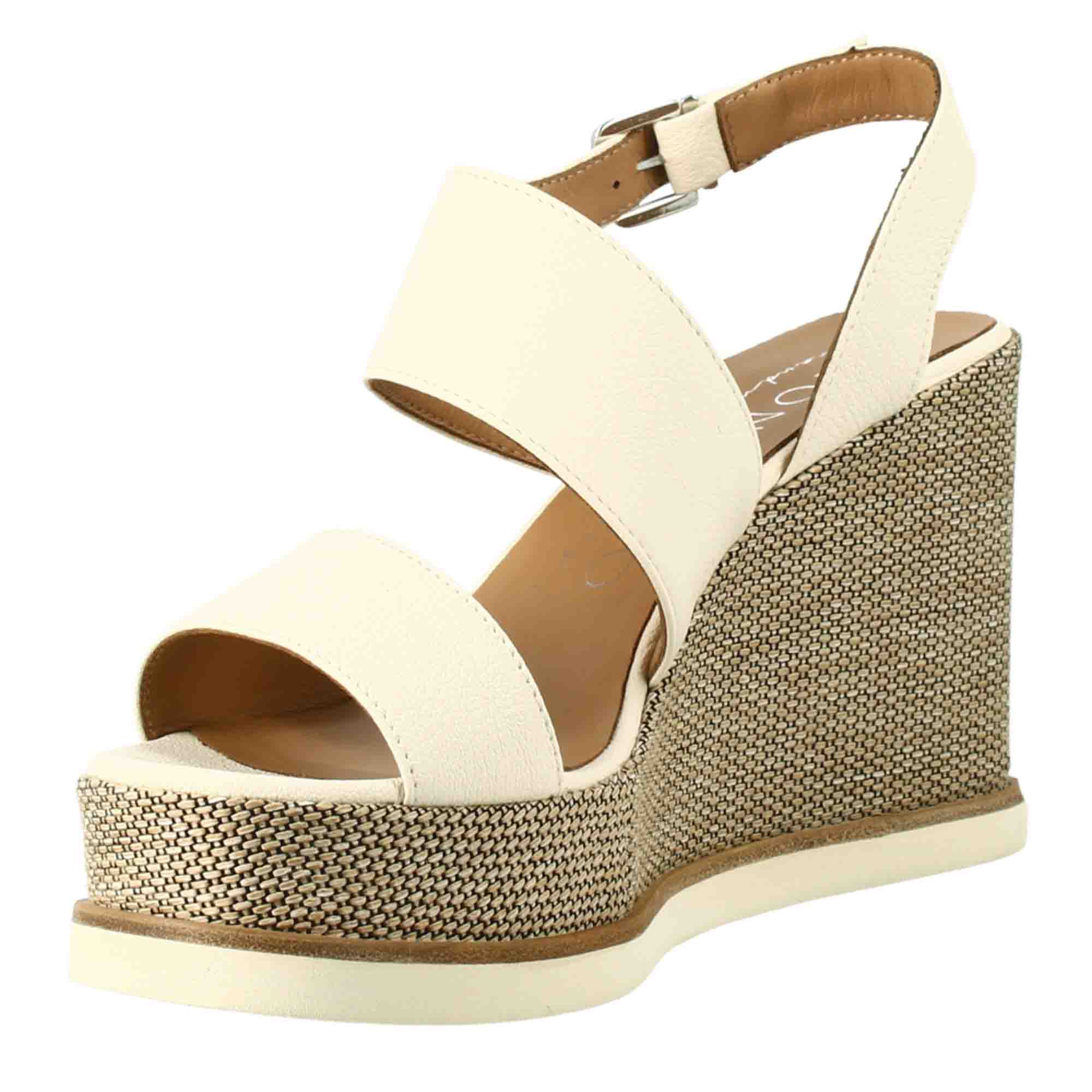 High women's wedge in cream colored leather