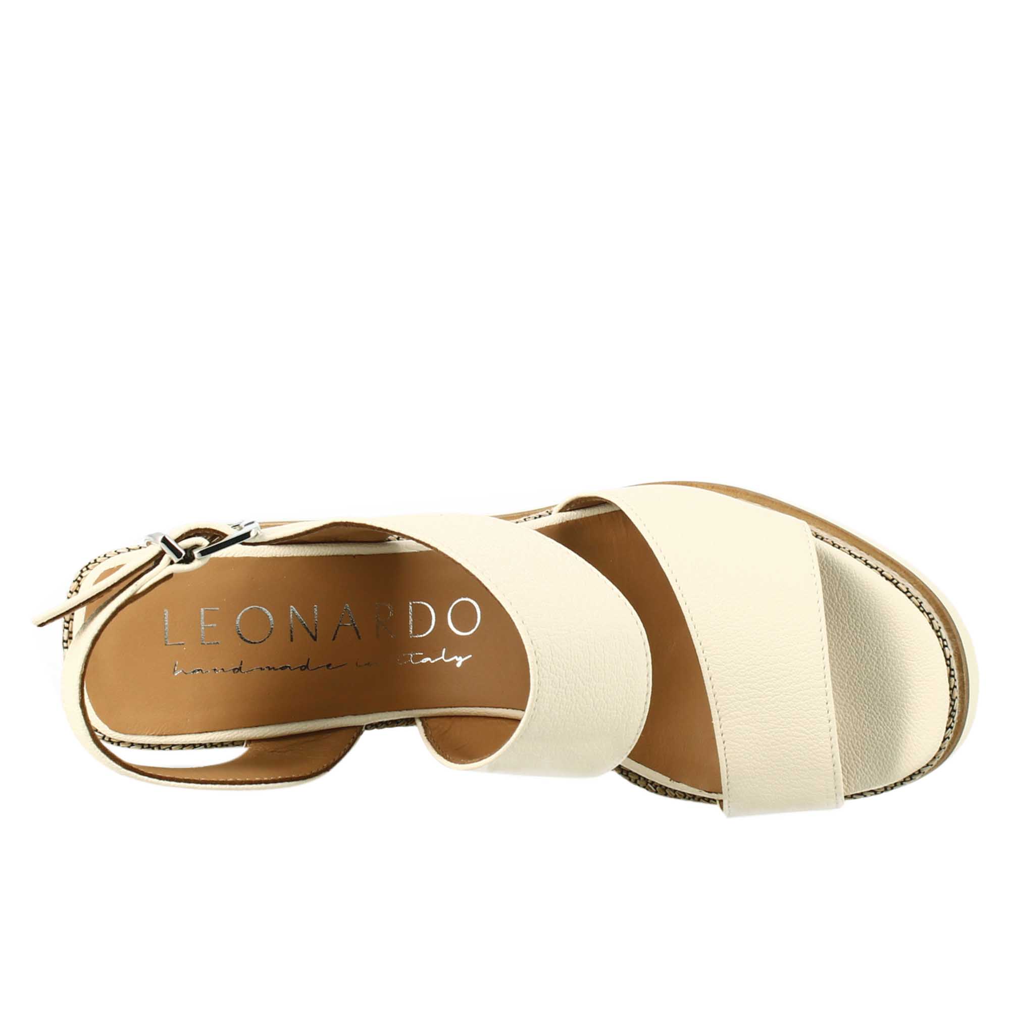 High women's wedge in cream colored leather