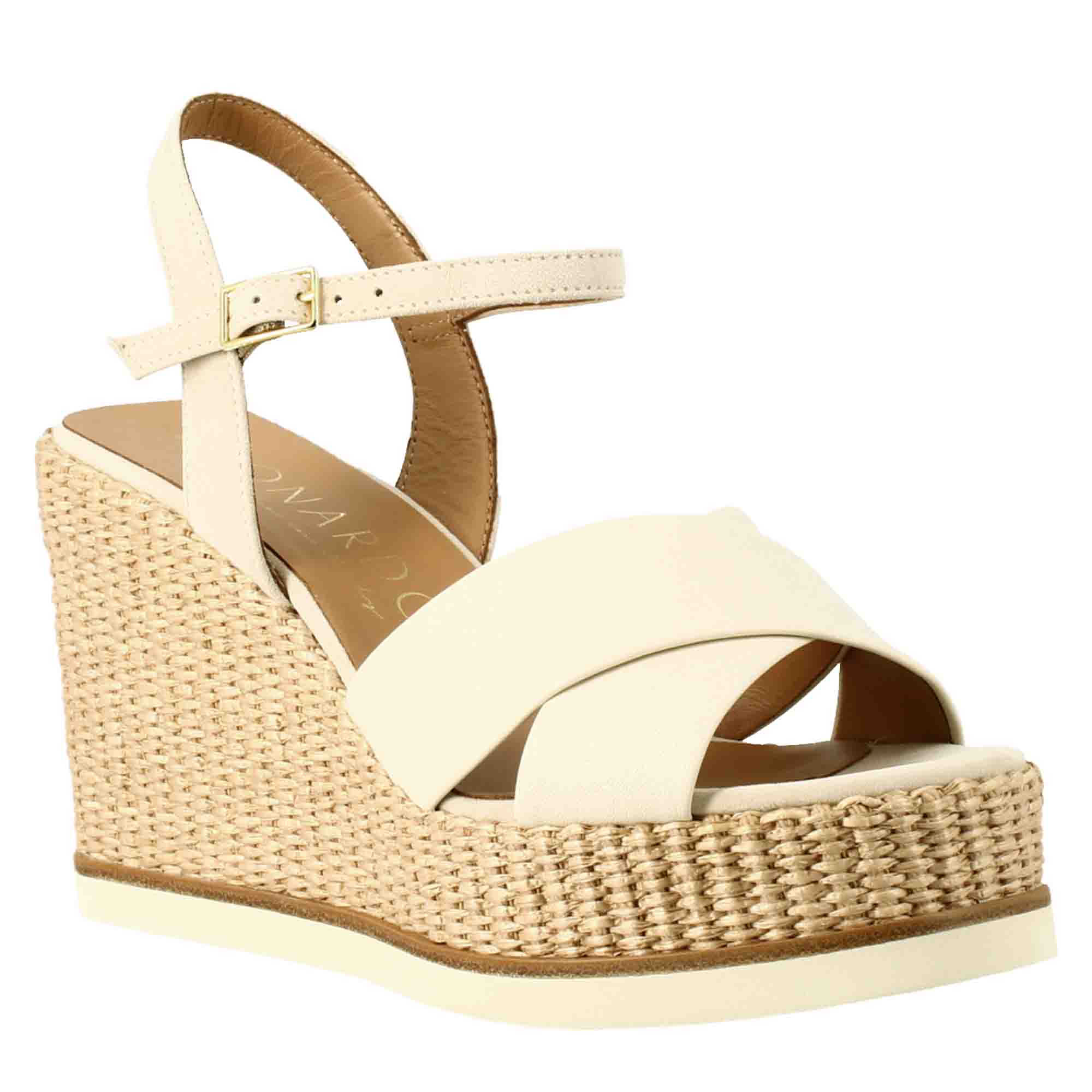 Zeppa da donna biocolore panna e nude - LeonardoShoes