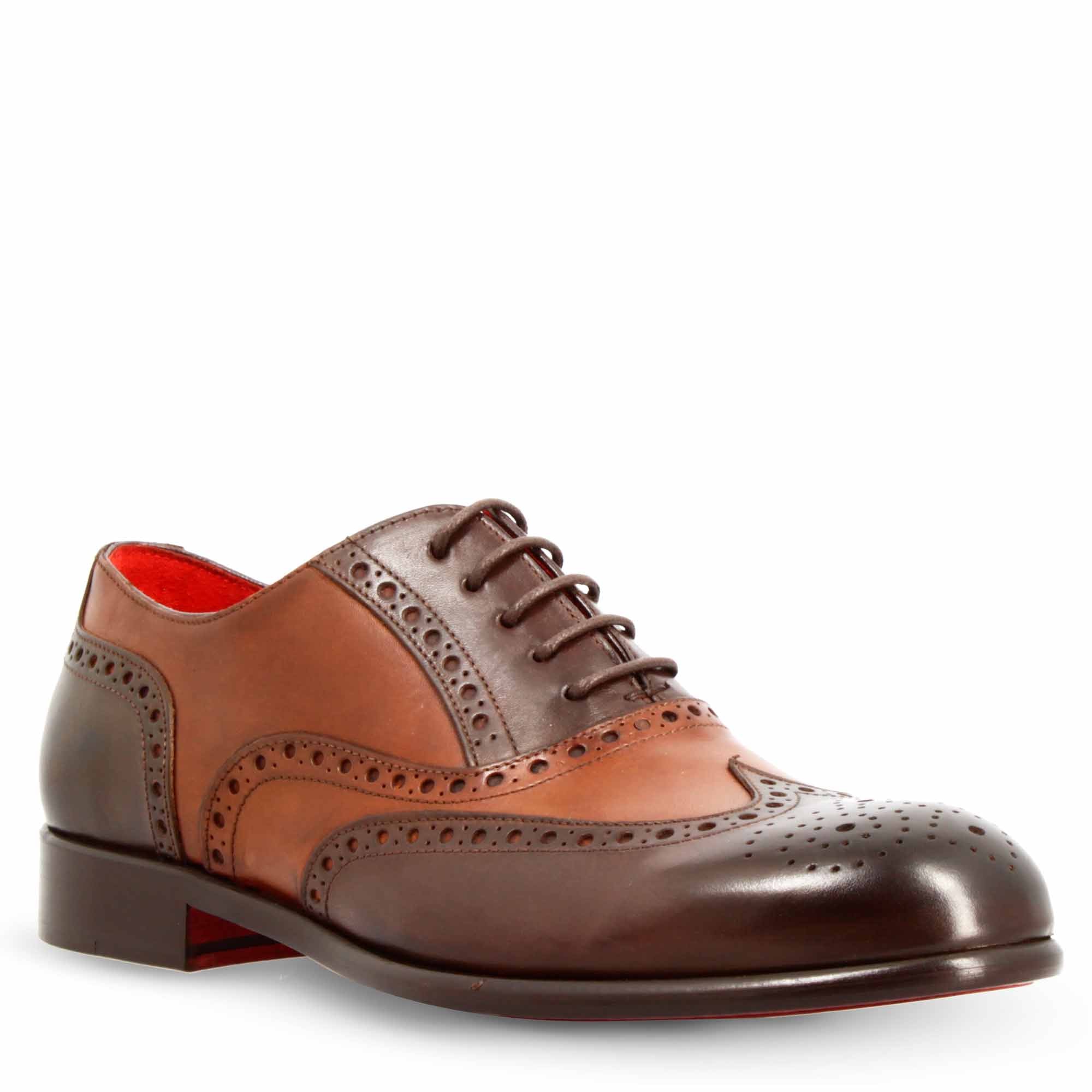 Oxford brogue marrone scuro elegante da uomo in pelle
