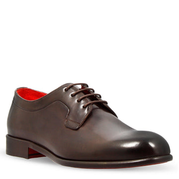 Derby marrone scuro elegante da uomo in pelle liscia - LeonardoShoes