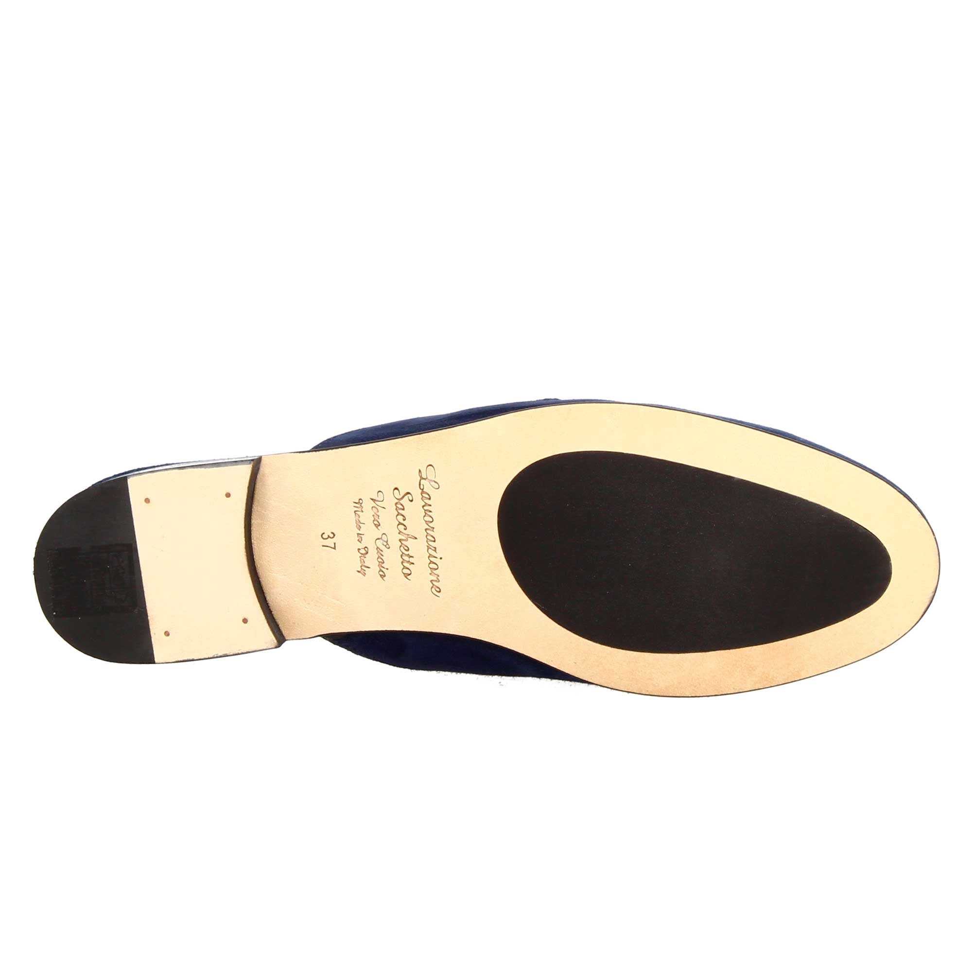 Women's Blue Suede Clogs with Gold Buckle