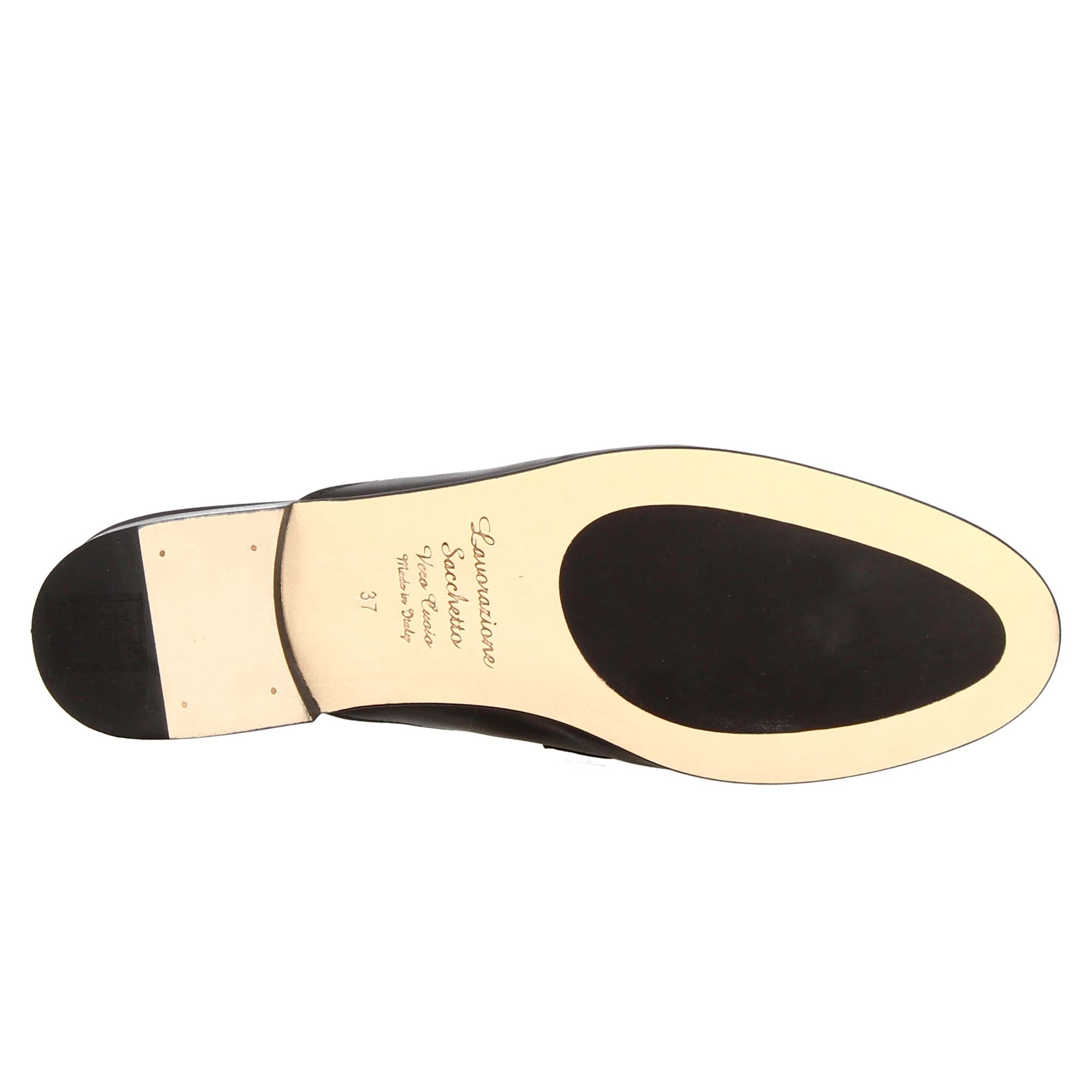 Handmade women's mules shoes with horsebit in black leather.