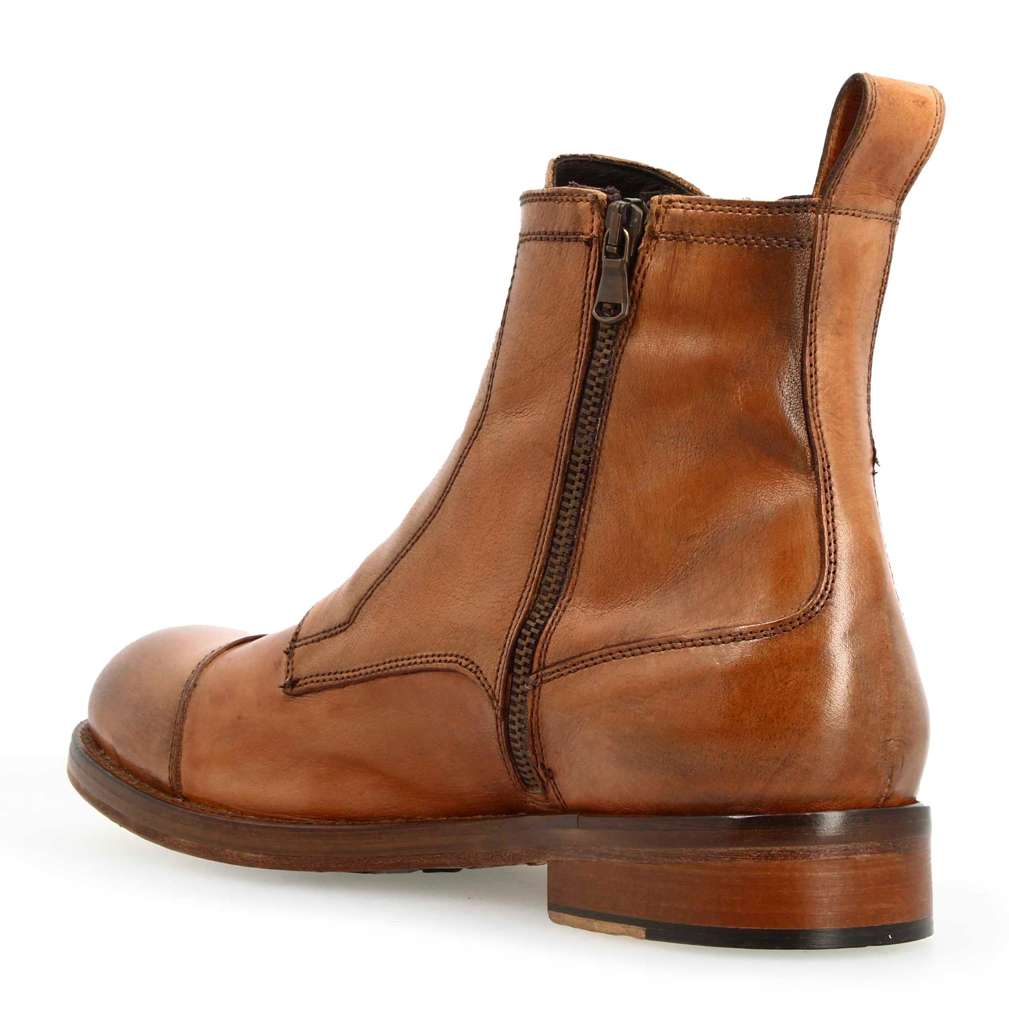 Men's handmade cap toe ankle boot in brown leather