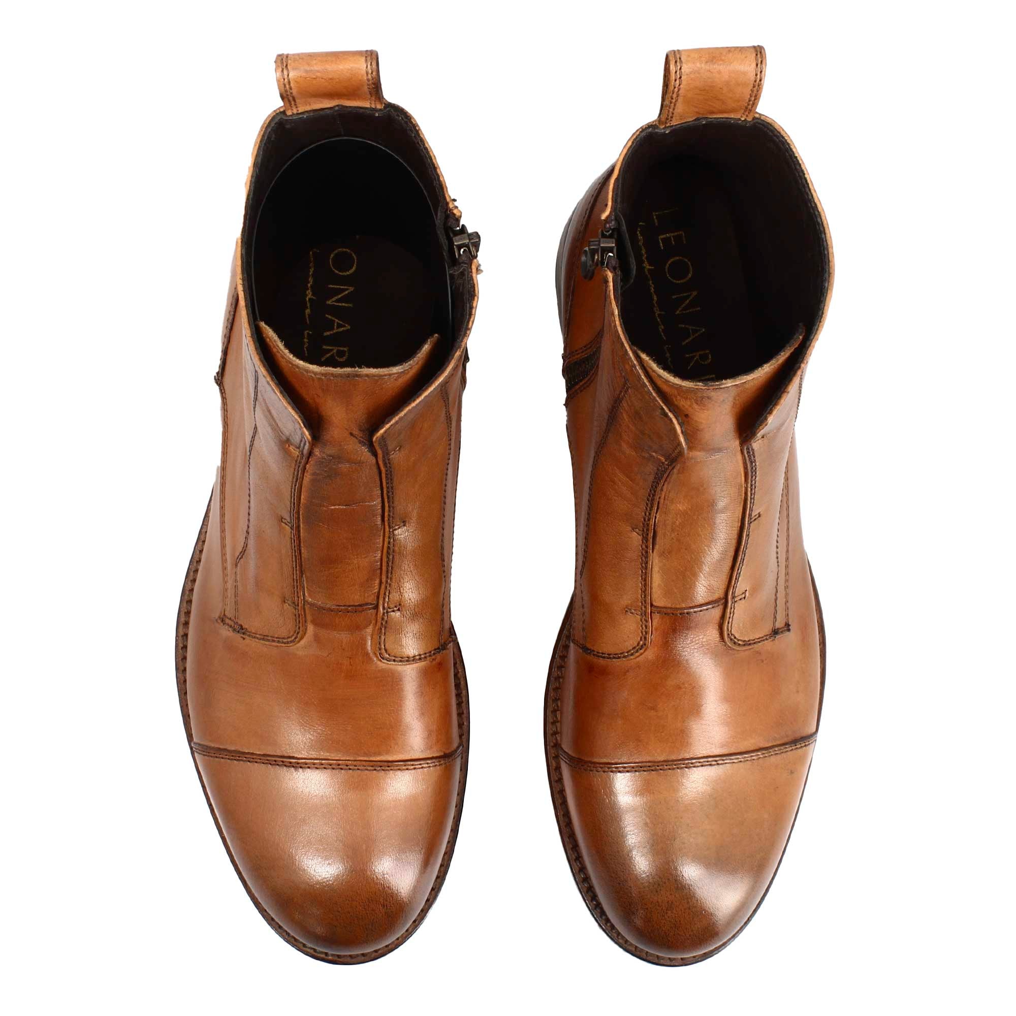 Men's handmade cap toe ankle boot in brown leather
