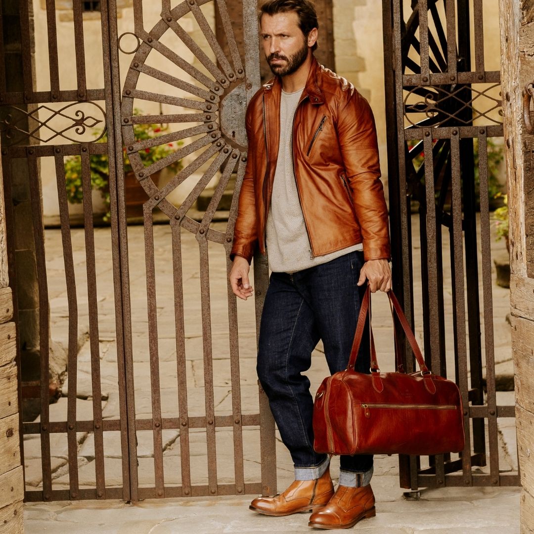 Men's jacket in soft brown vegetable-tanned leather