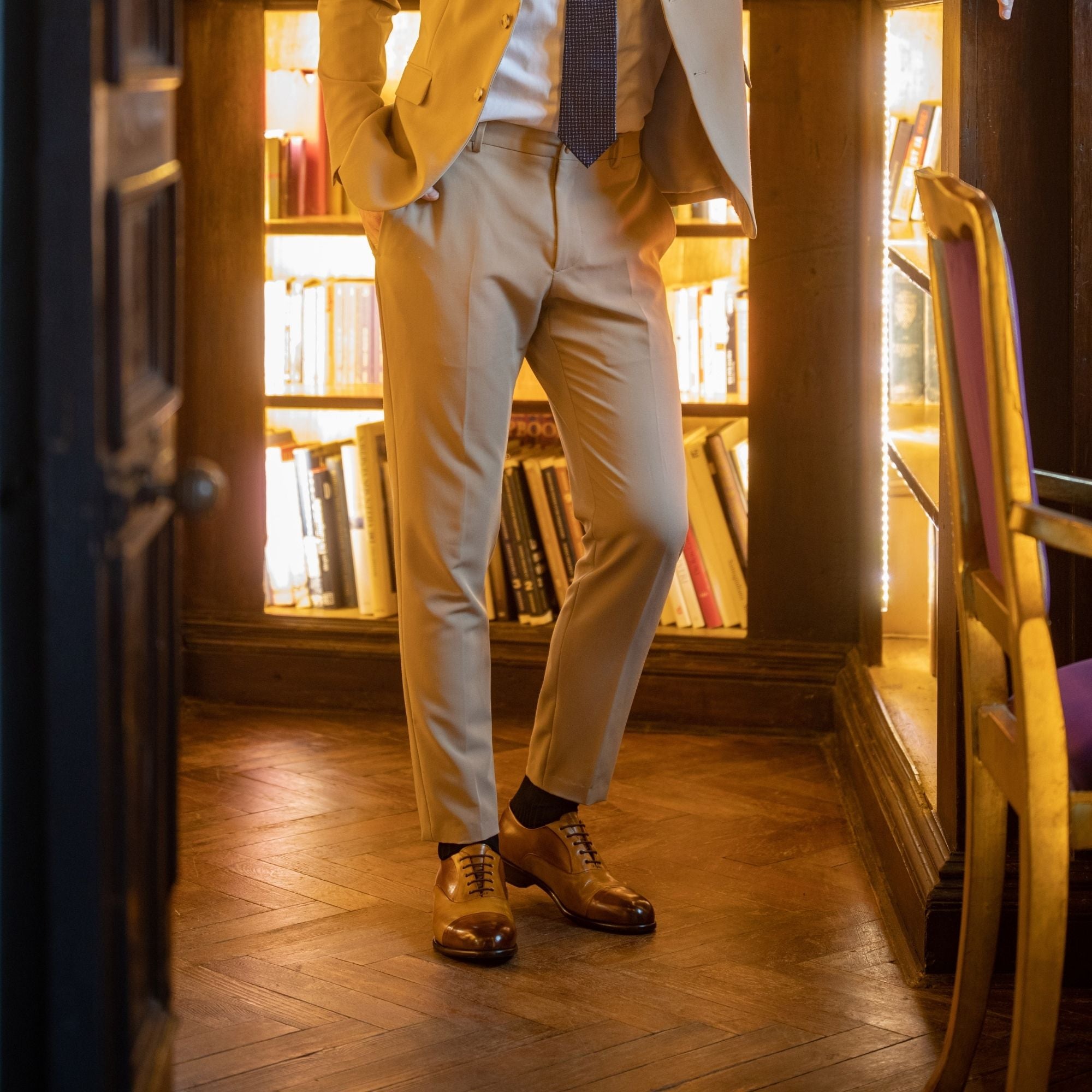 Oxford marrone e giallo elegante da uomo in pelle e fodera rossa - LeonardoShoes