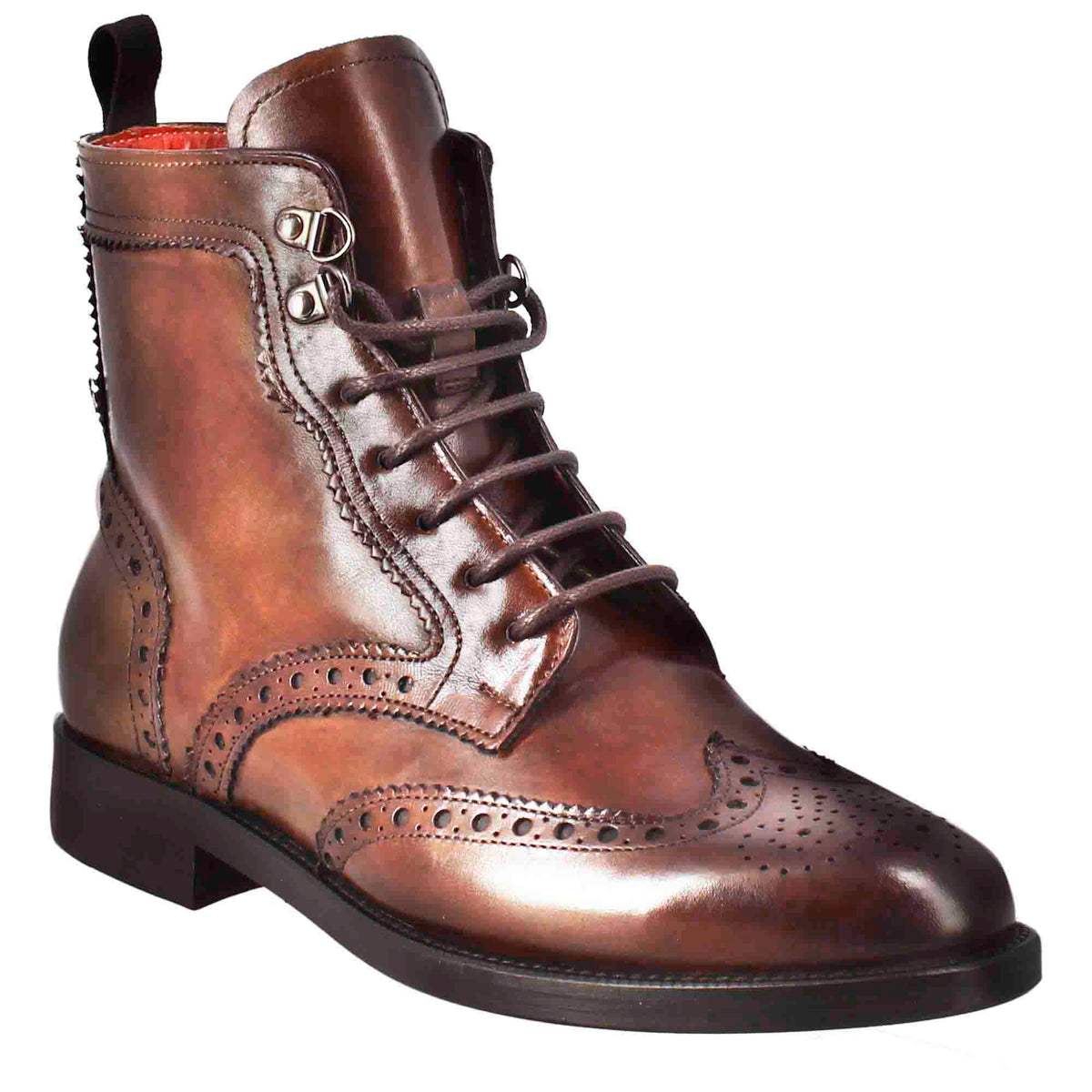 Women's amphibian with brogue details in dark brown leather