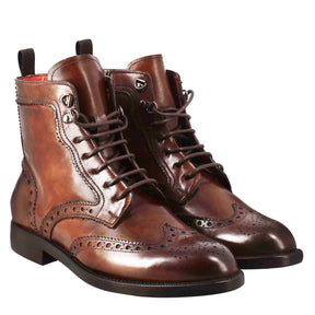 Women's amphibian with brogue details in dark brown leather