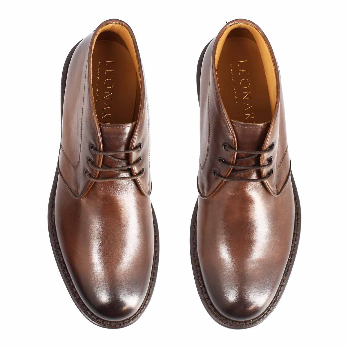 Bacco dark brown chukka boot with natural leather lining - top view