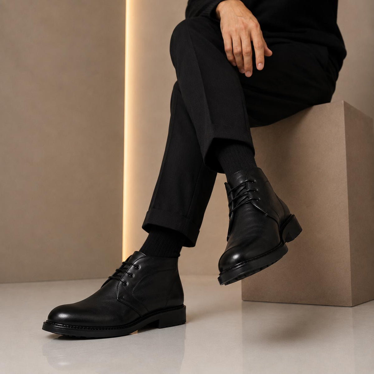 Bacco chukka boot da uomo in pelle nera