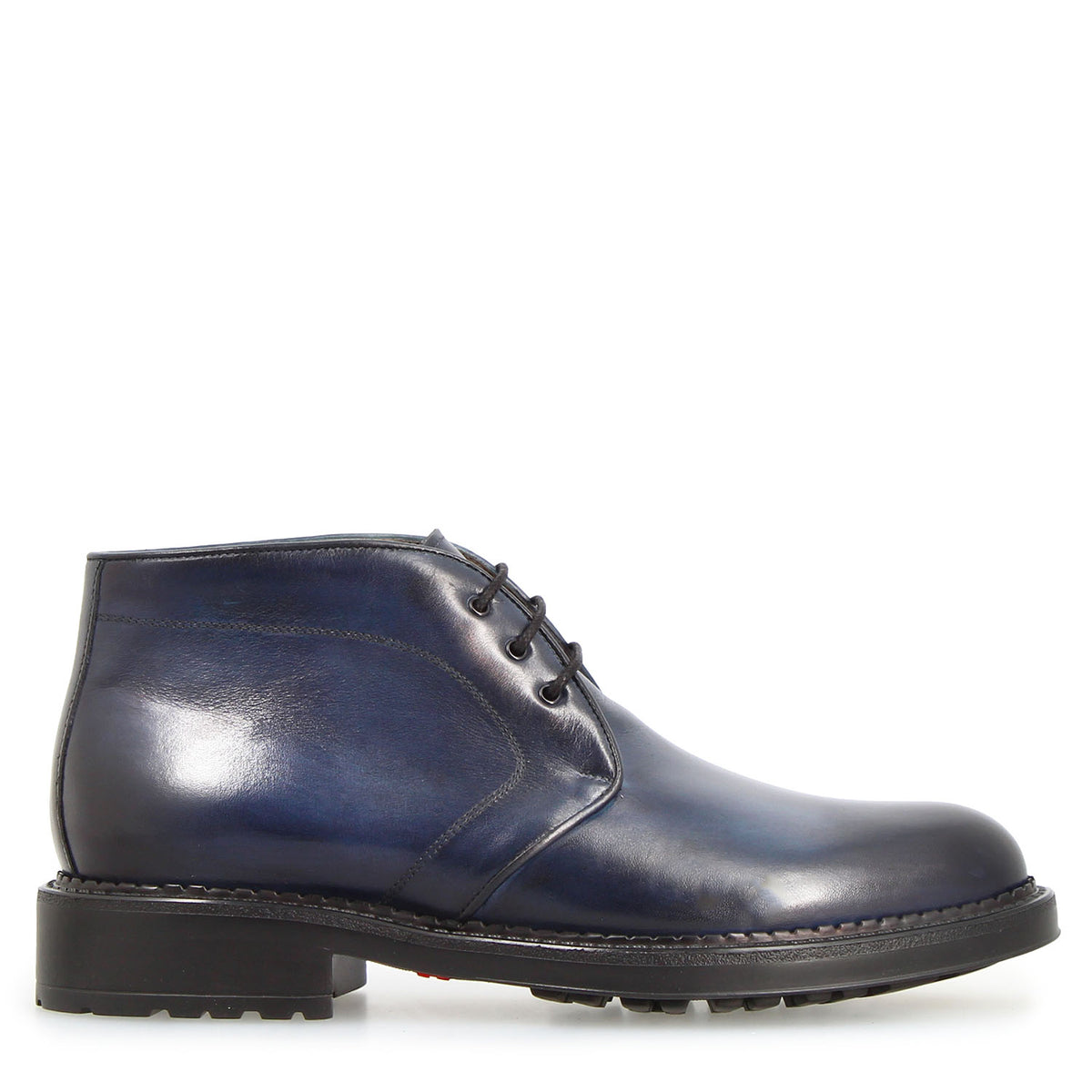 Chukka boot Bacco in pelle blu con fodera in pelle naturale
