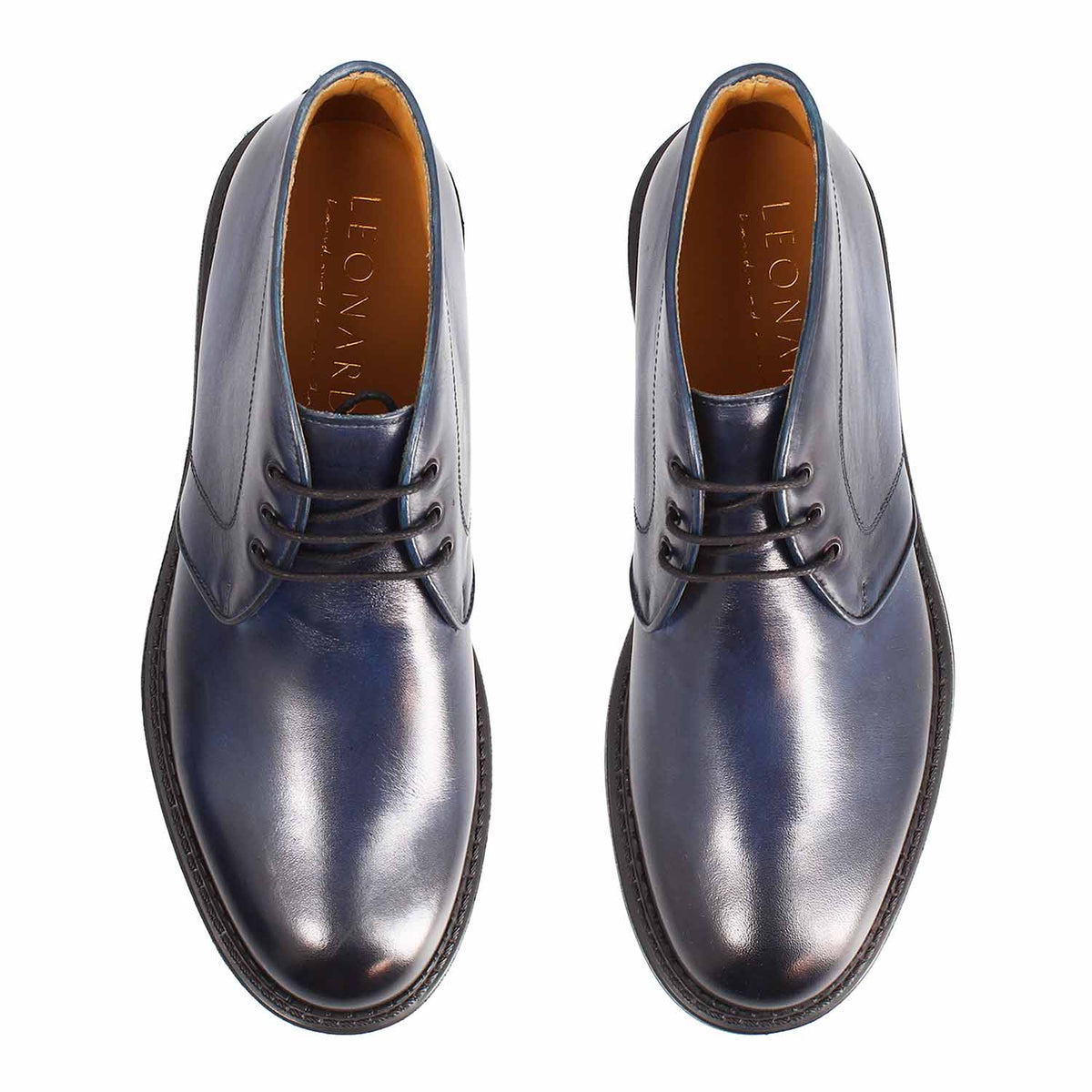 Chukka boot Bacco blu con tre coppie di occhielli e sottopiede Leonardo - vista dall'alto
