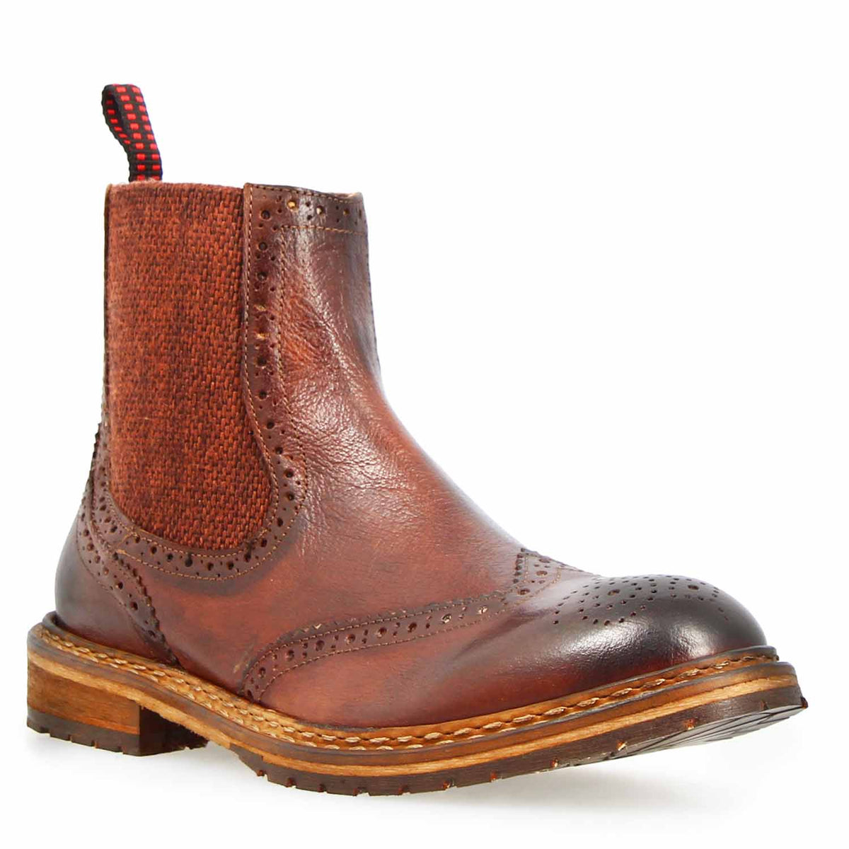 Basilio Herren Chelsea Boot im Budapester Stil in Braun