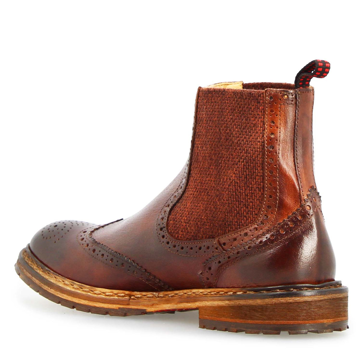 Basilio Herren Chelsea Boot im Budapester Stil in Braun