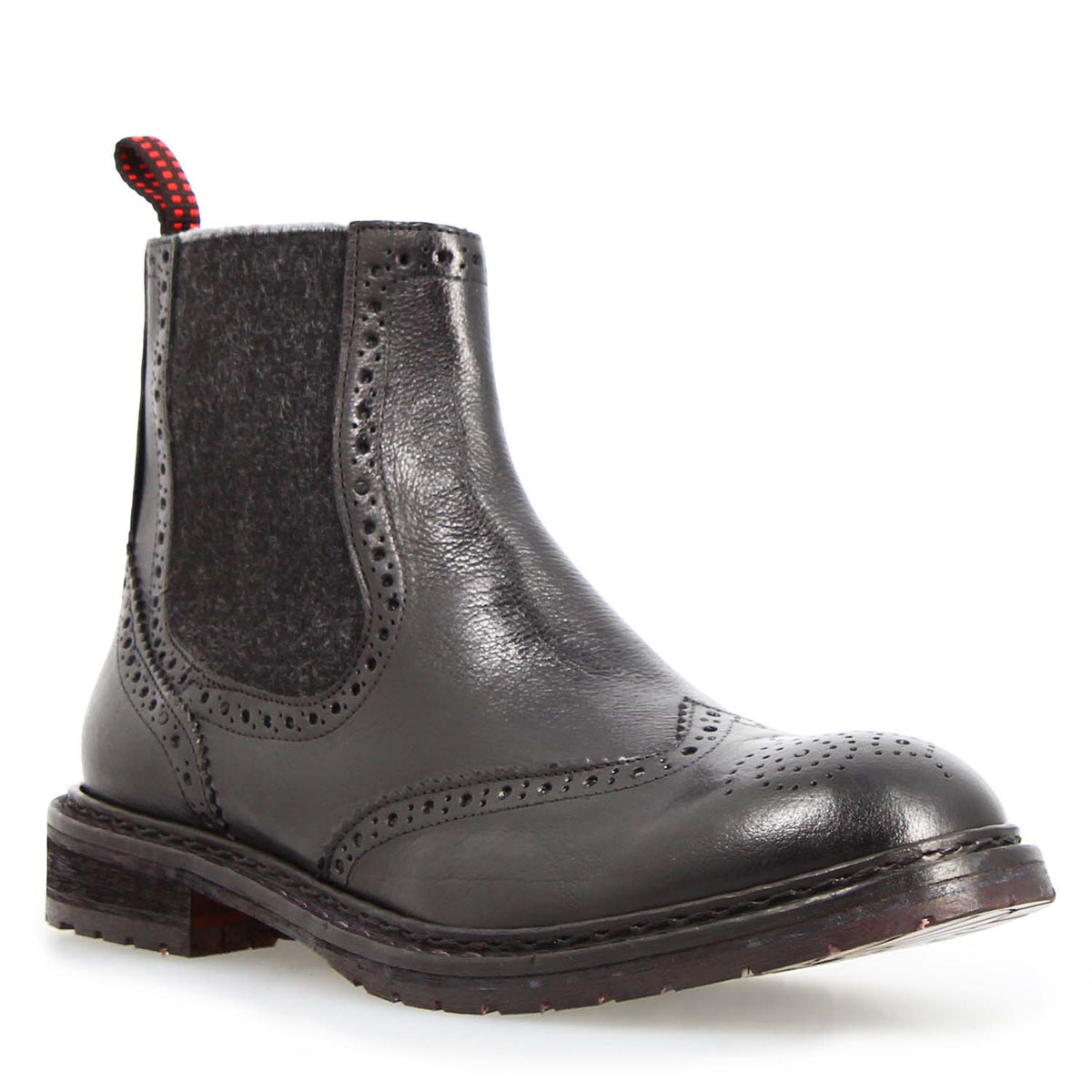 Basilio Herren Chelsea Boot im Budapester-Stil in Schwarz