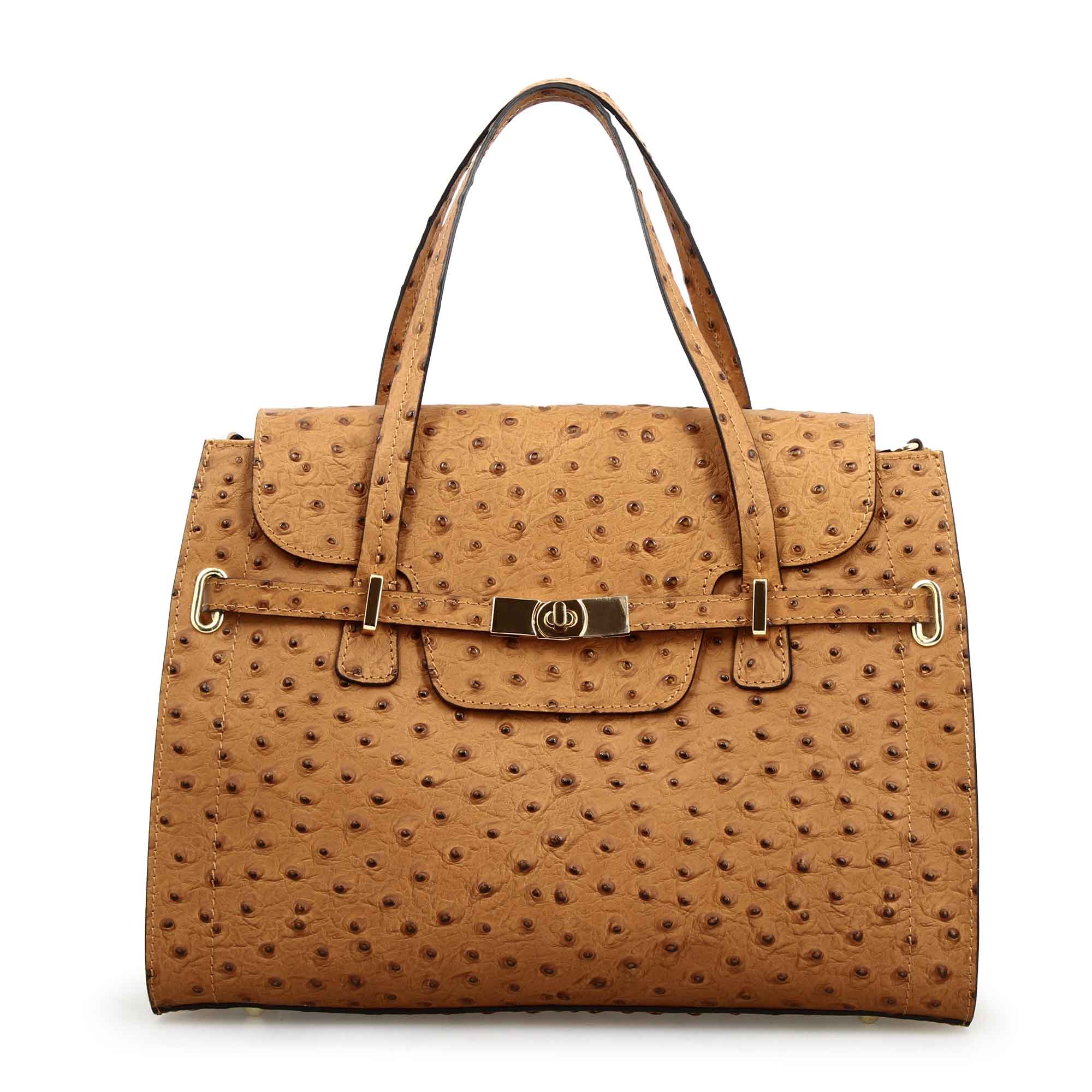 Large handcrafted women's handbag in brown printed leather