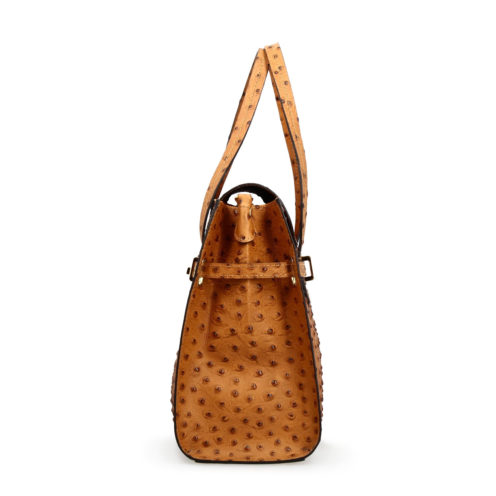 Large handcrafted women's handbag in brown printed leather