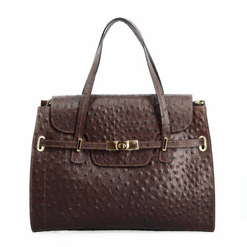 Borsa a mano grande artigianale da donna in pelle stampata marrone scuro - LeonardoShoes