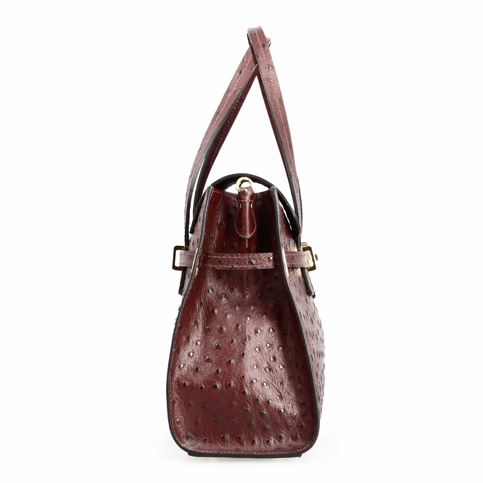 Large handcrafted women's handbag in burgundy printed leather