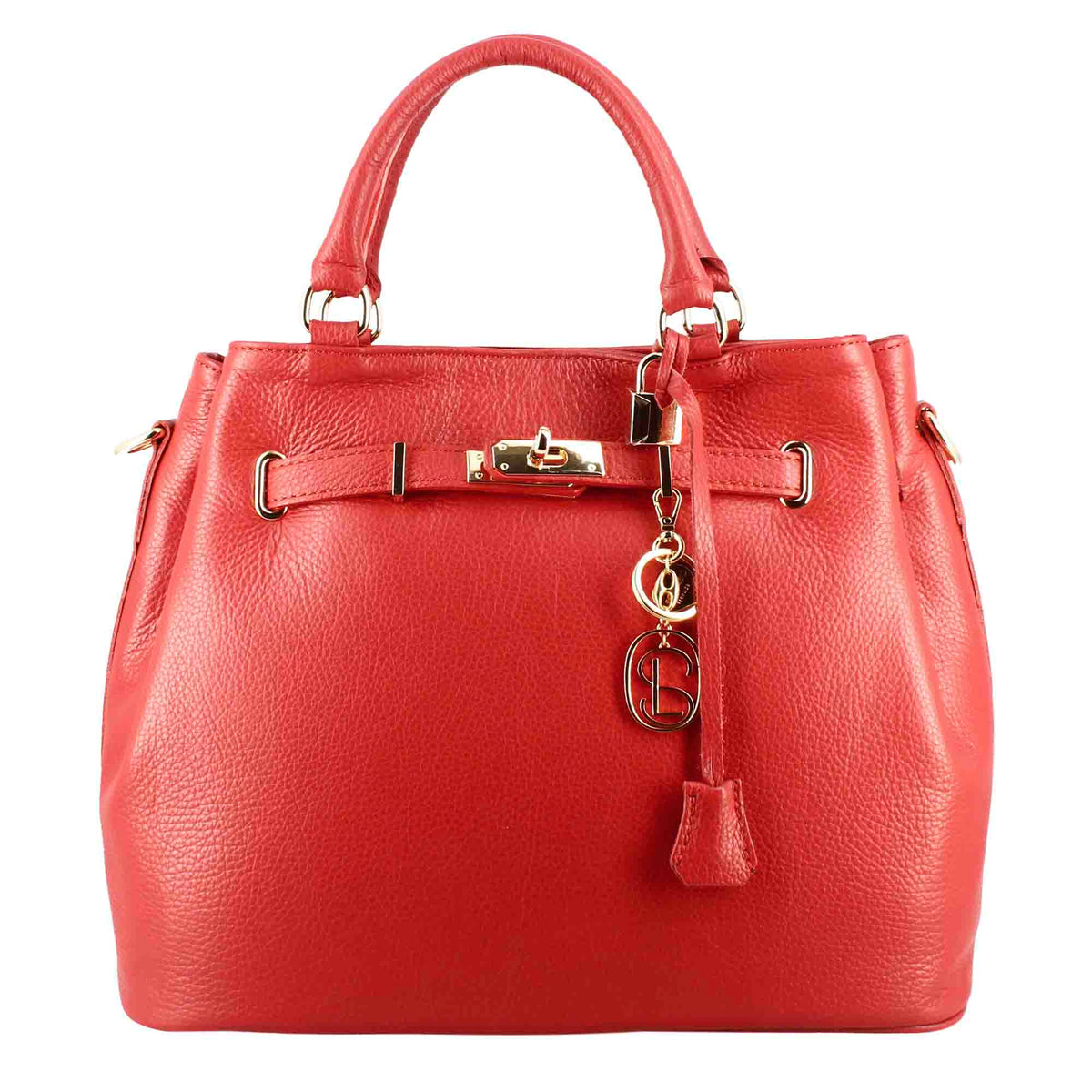 Frida leather handbag with removable red shoulder strap