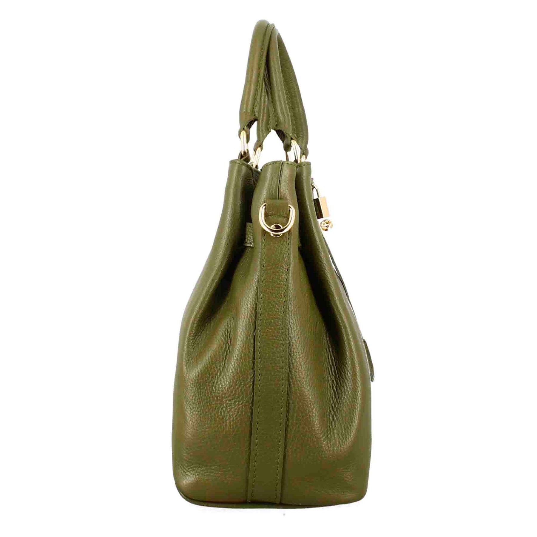 Frida leather handbag with removable green shoulder strap