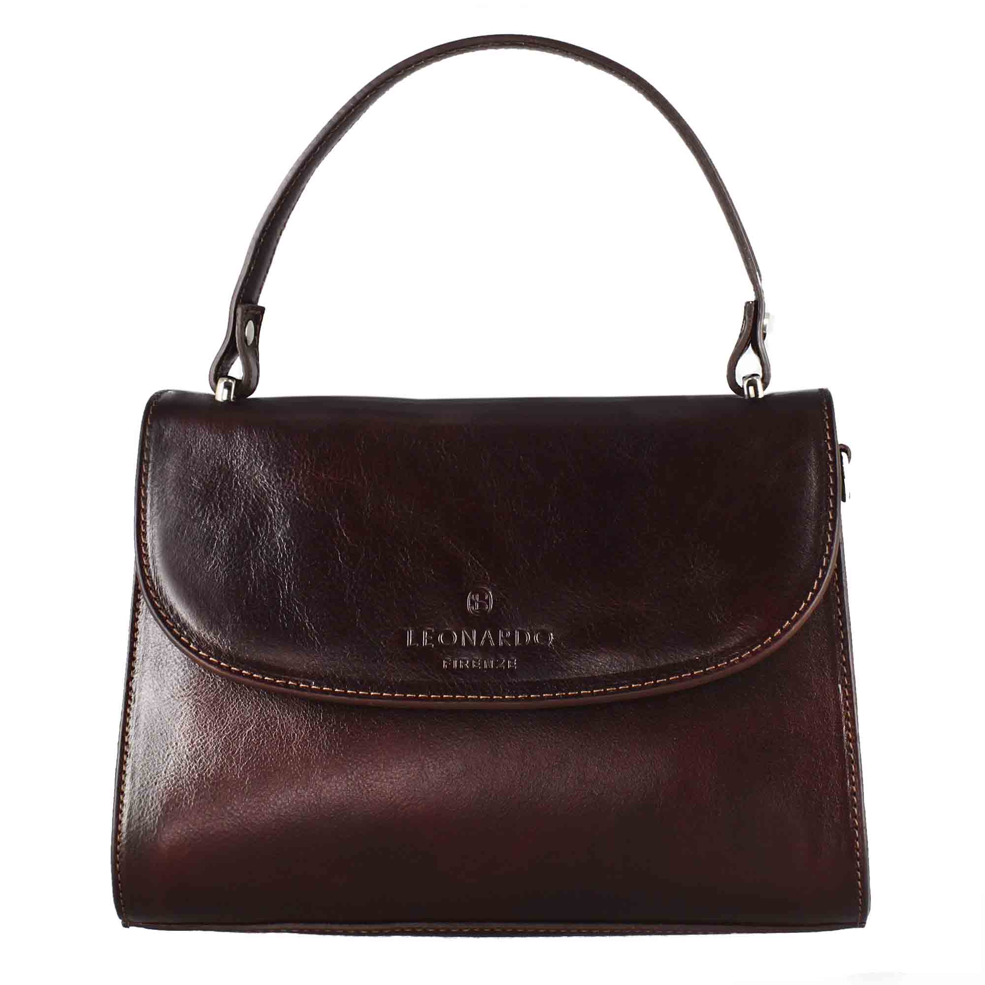 Lucrezia Classic Women's Satchel Bag in Smooth Brown Leather