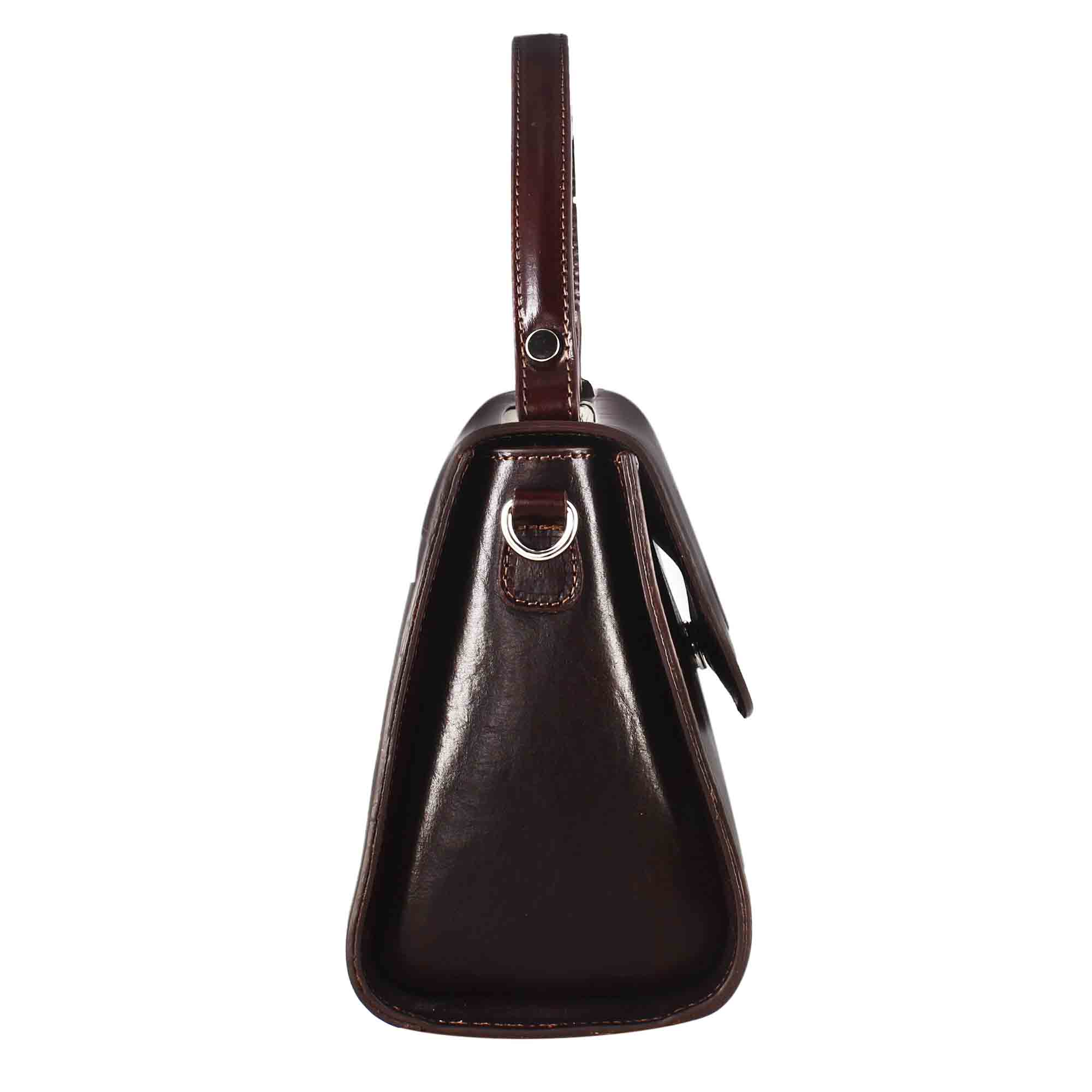 Lucrezia Classic Women's Satchel Bag in Smooth Brown Leather