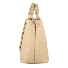 Vanity shopper bag with quilted leather shoulder strap beige colour