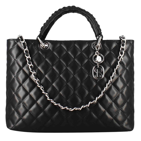 Borsa shopper Vanity con tracolla in pelle trapuntata colore nero