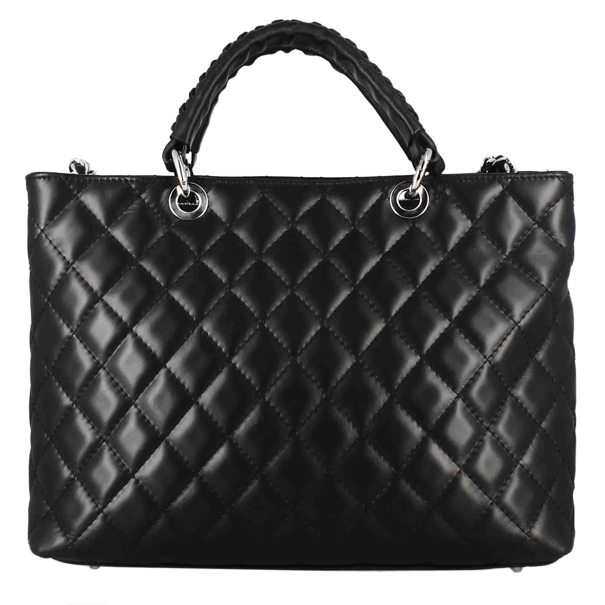 Borsa shopper Vanity con tracolla in pelle trapuntata colore nero