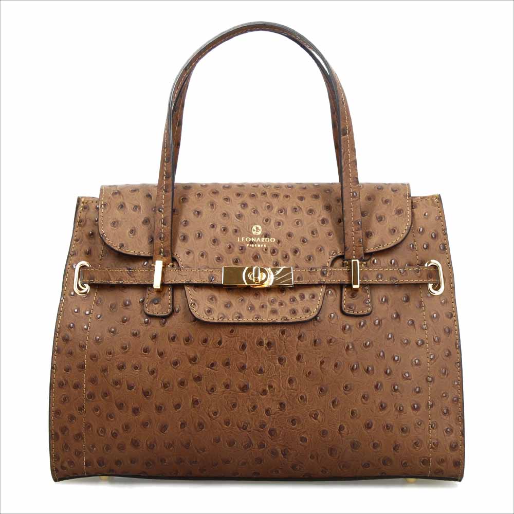 Large handcrafted women's handbag in brown printed leather