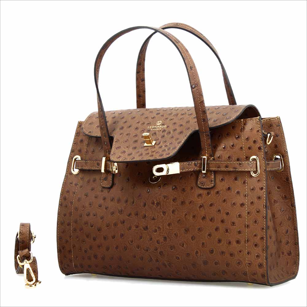Large handcrafted women's handbag in brown printed leather