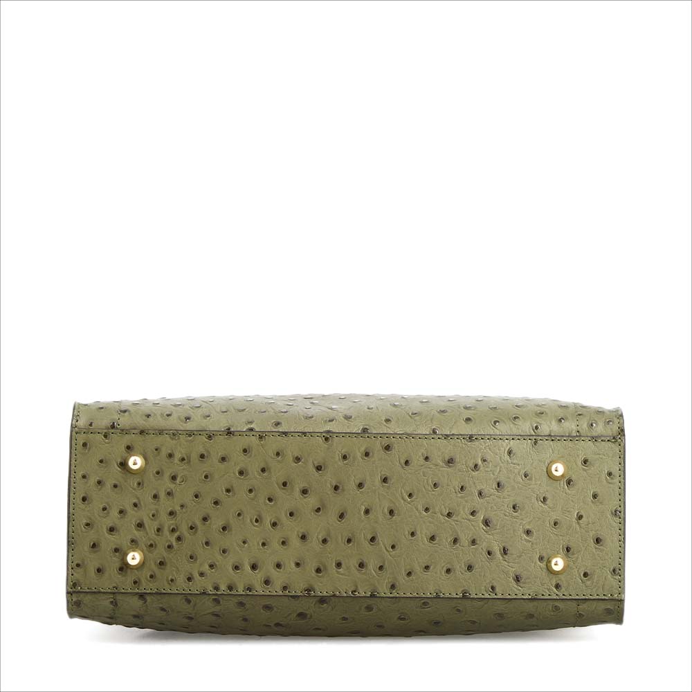 Rosetta L - Grand sac à main en cuir effet autruche, vert sauge