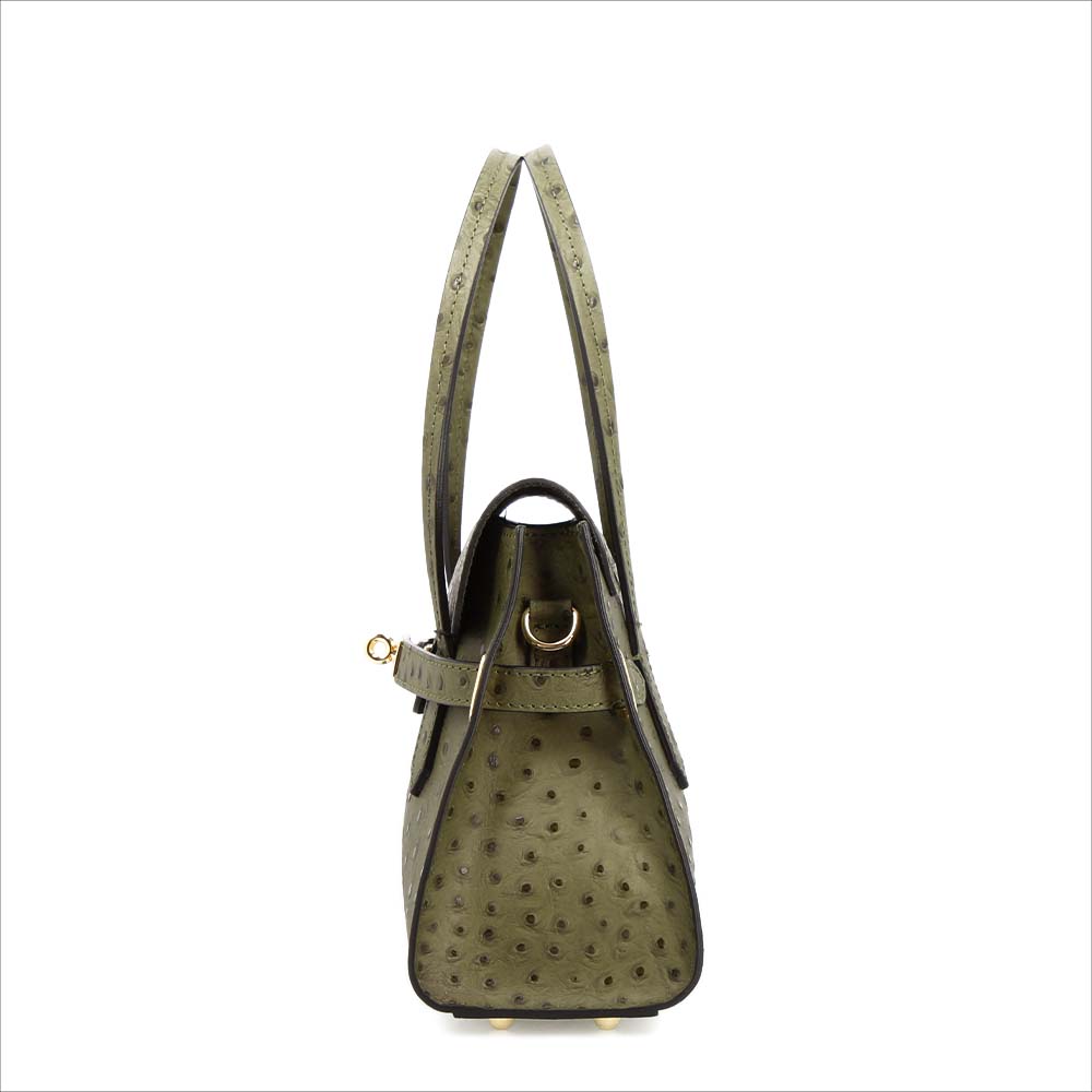 Rosetta M - Medium handbag in green ostrich-print leather