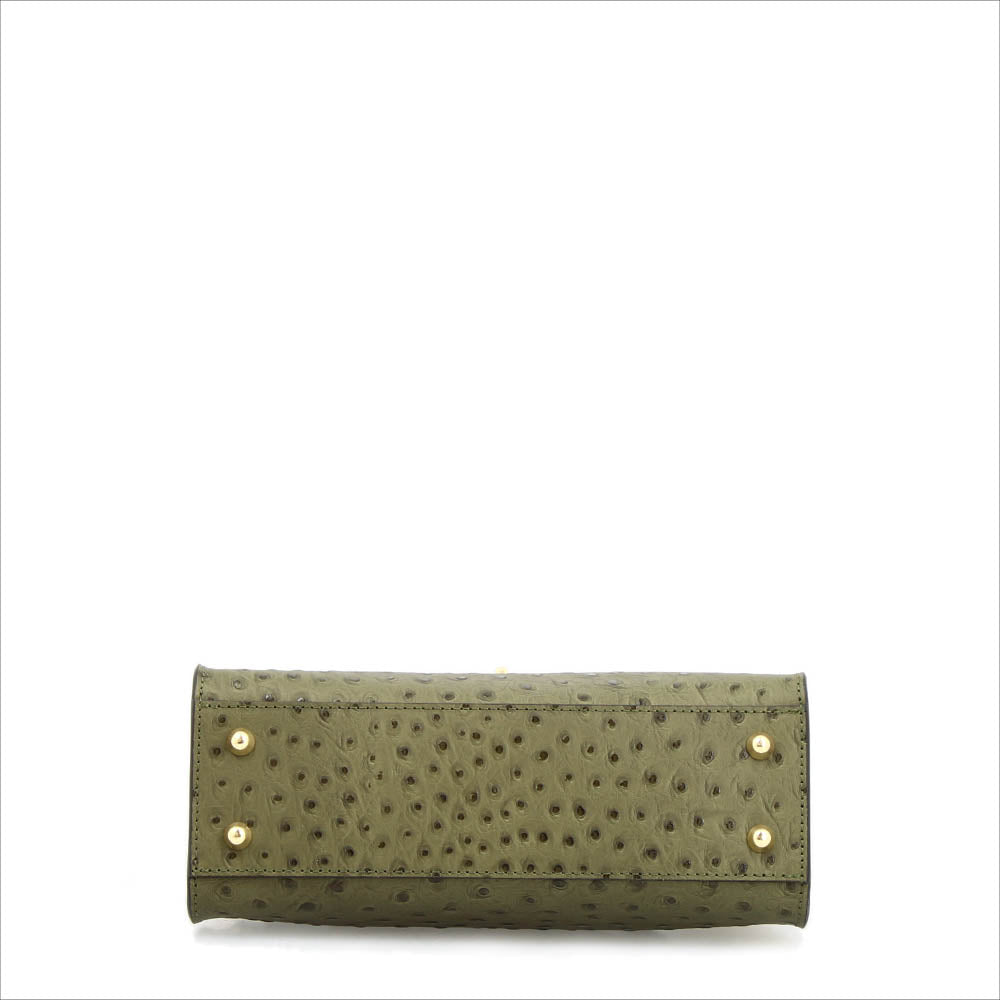 Rosetta M - Medium handbag in green ostrich-print leather