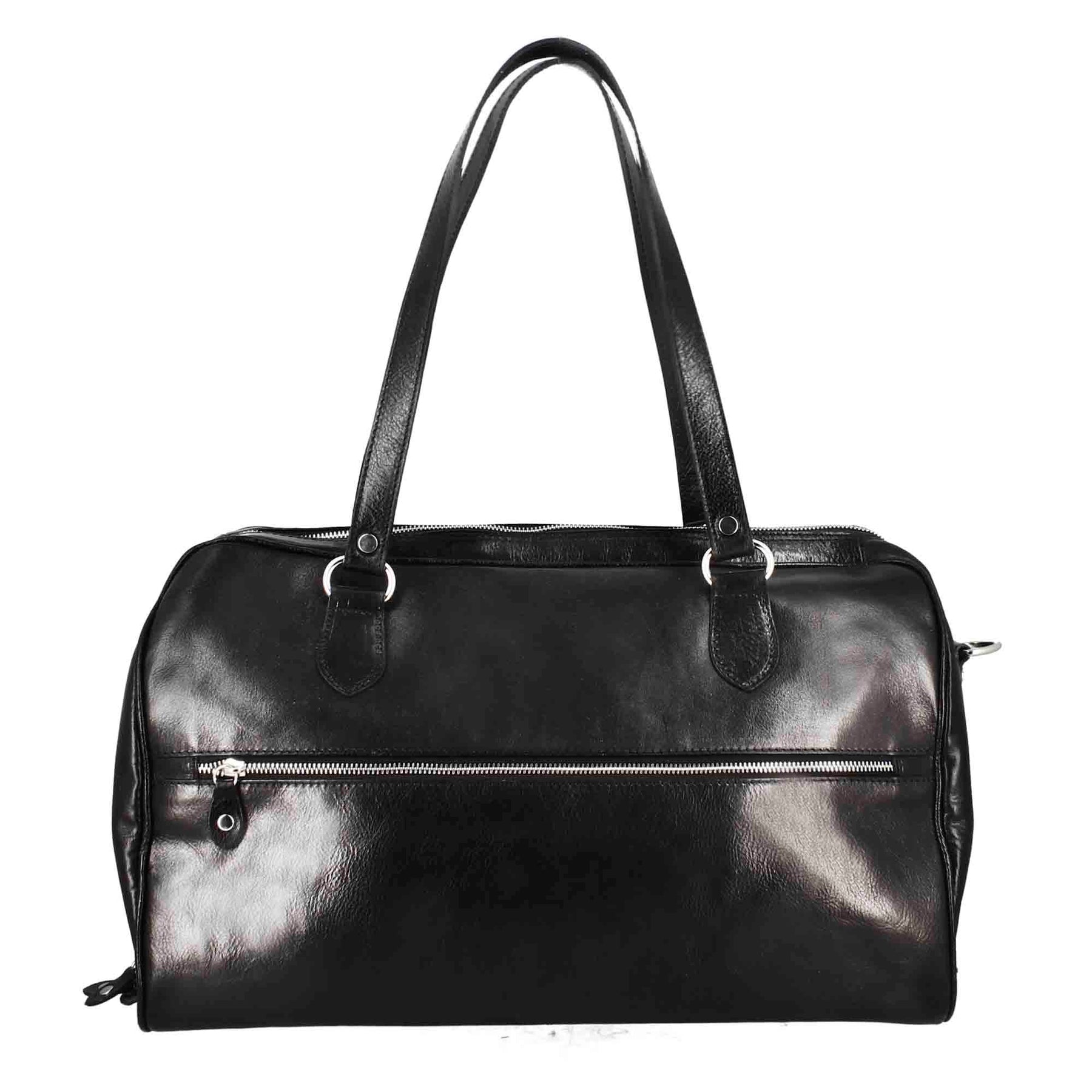 Black leather travel bags with handles and removable shoulder strap