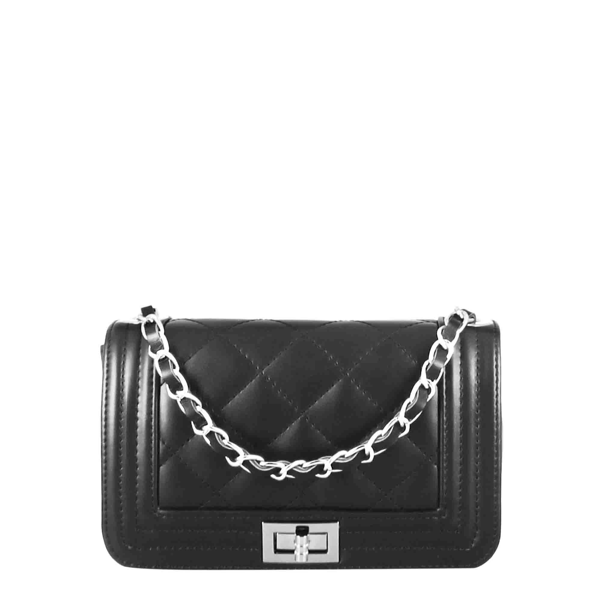 Sac à bandoulière en cuir matelassé noir