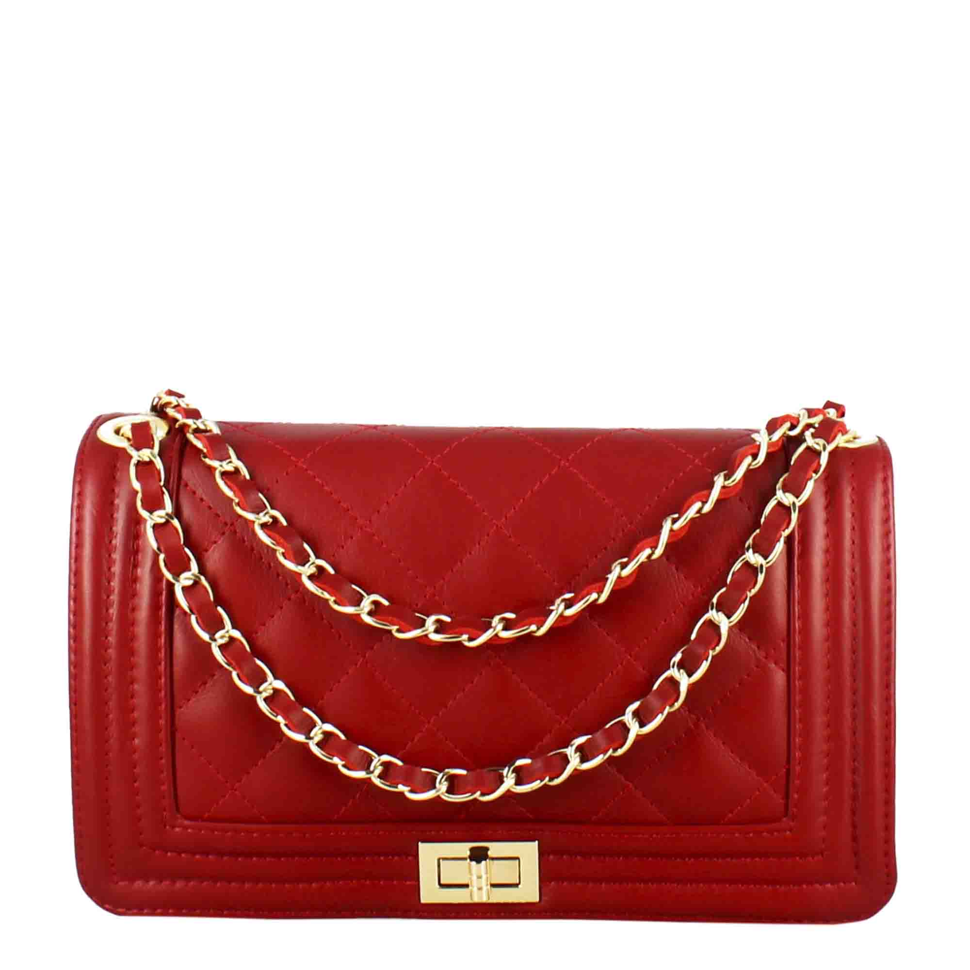 Timeless medium shoulder bag in red quilted leather
