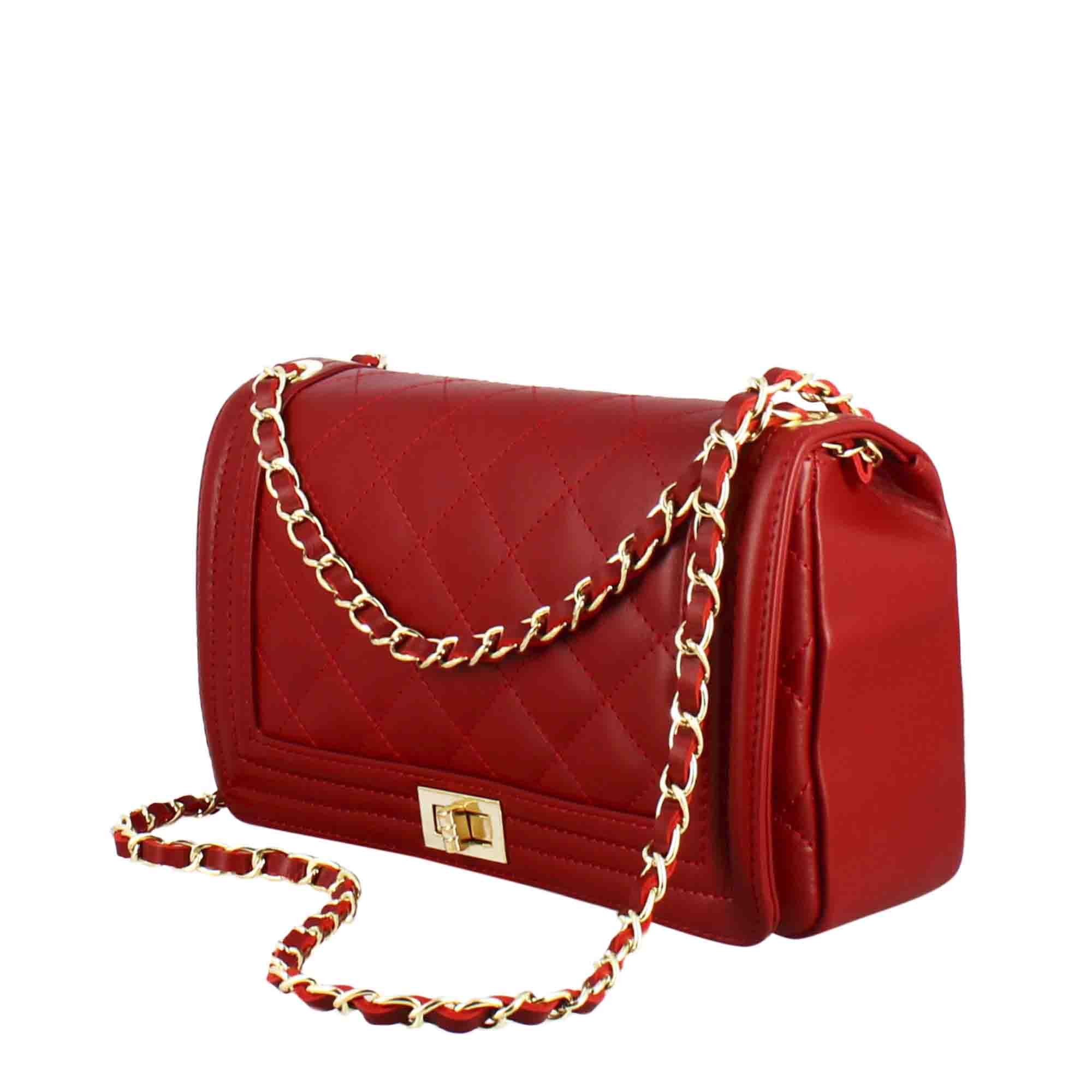 Timeless medium shoulder bag in red quilted leather