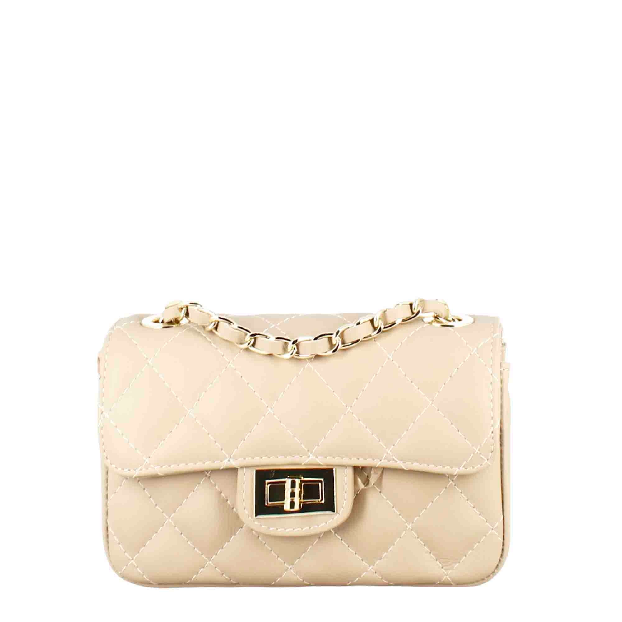 Sac bandoulière Vanity en cuir matelassé beige