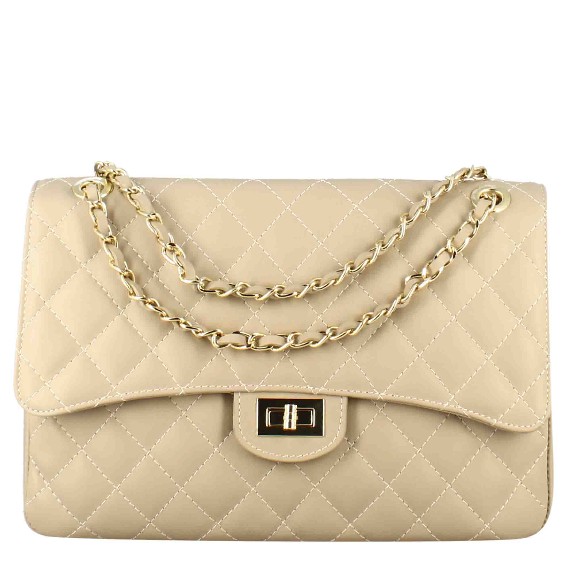 Borsetta Vanity grande a tracolla in pelle trapuntata colore beige