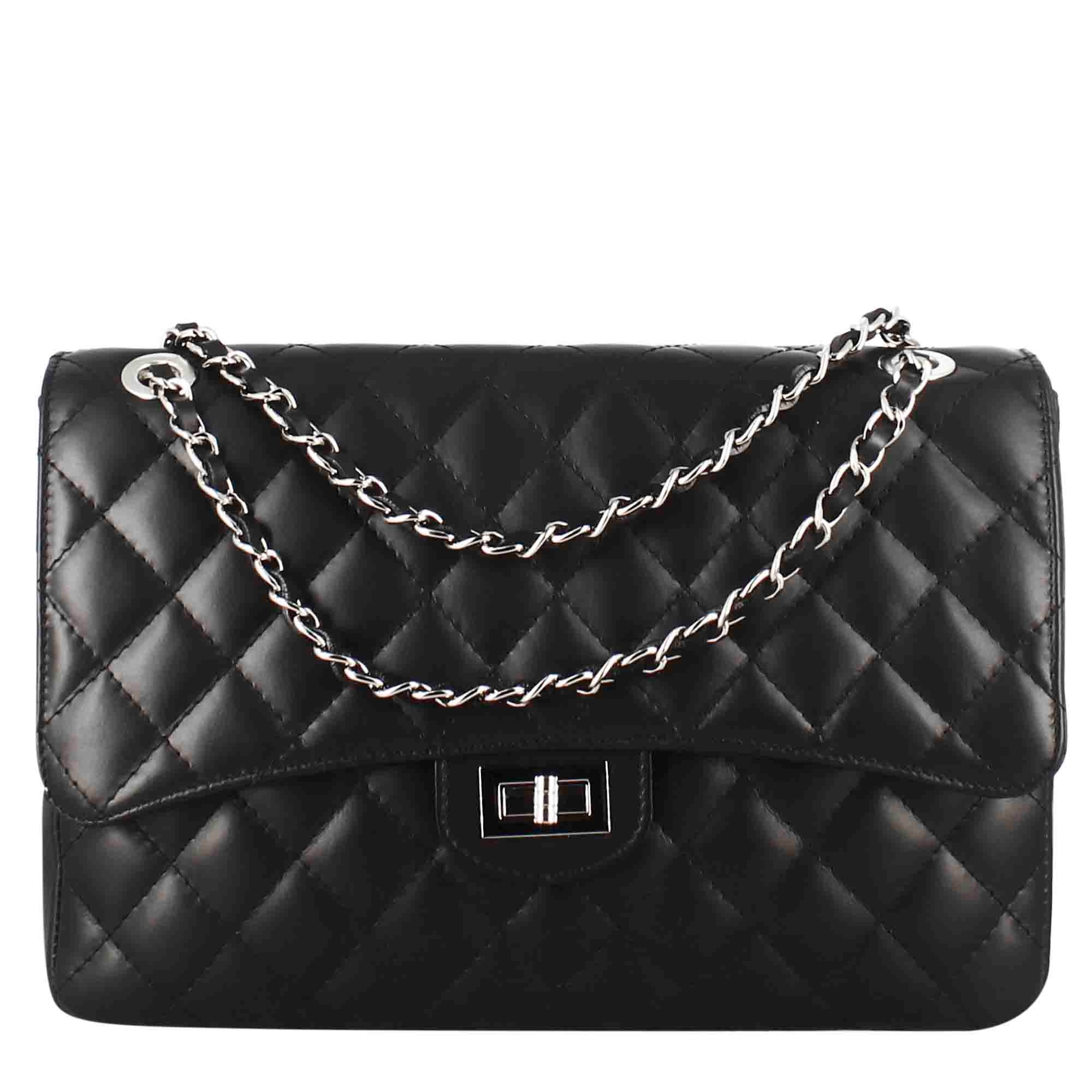 Vanity grand sac à bandoulière en cuir matelassé noir