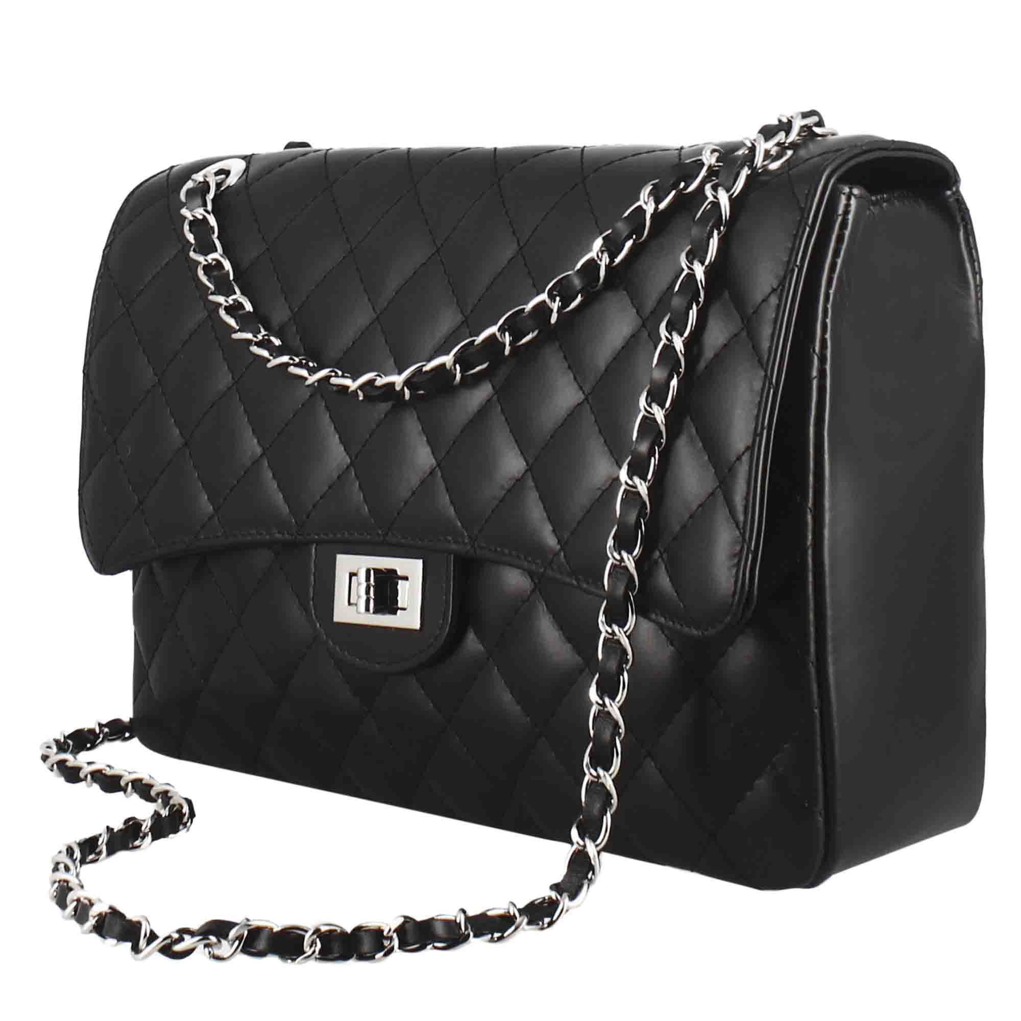 Vanity grand sac à bandoulière en cuir matelassé noir