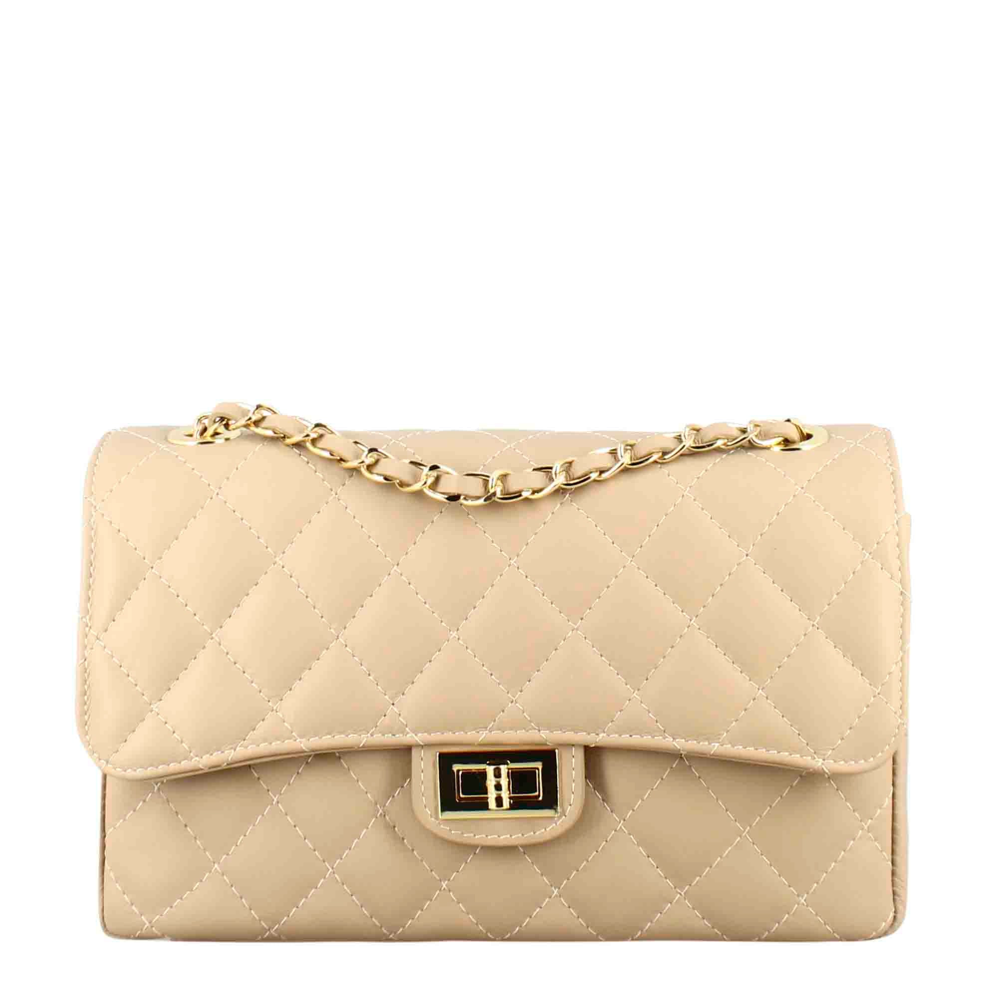 Vanity moyen sac à bandoulière en cuir matelassé beige