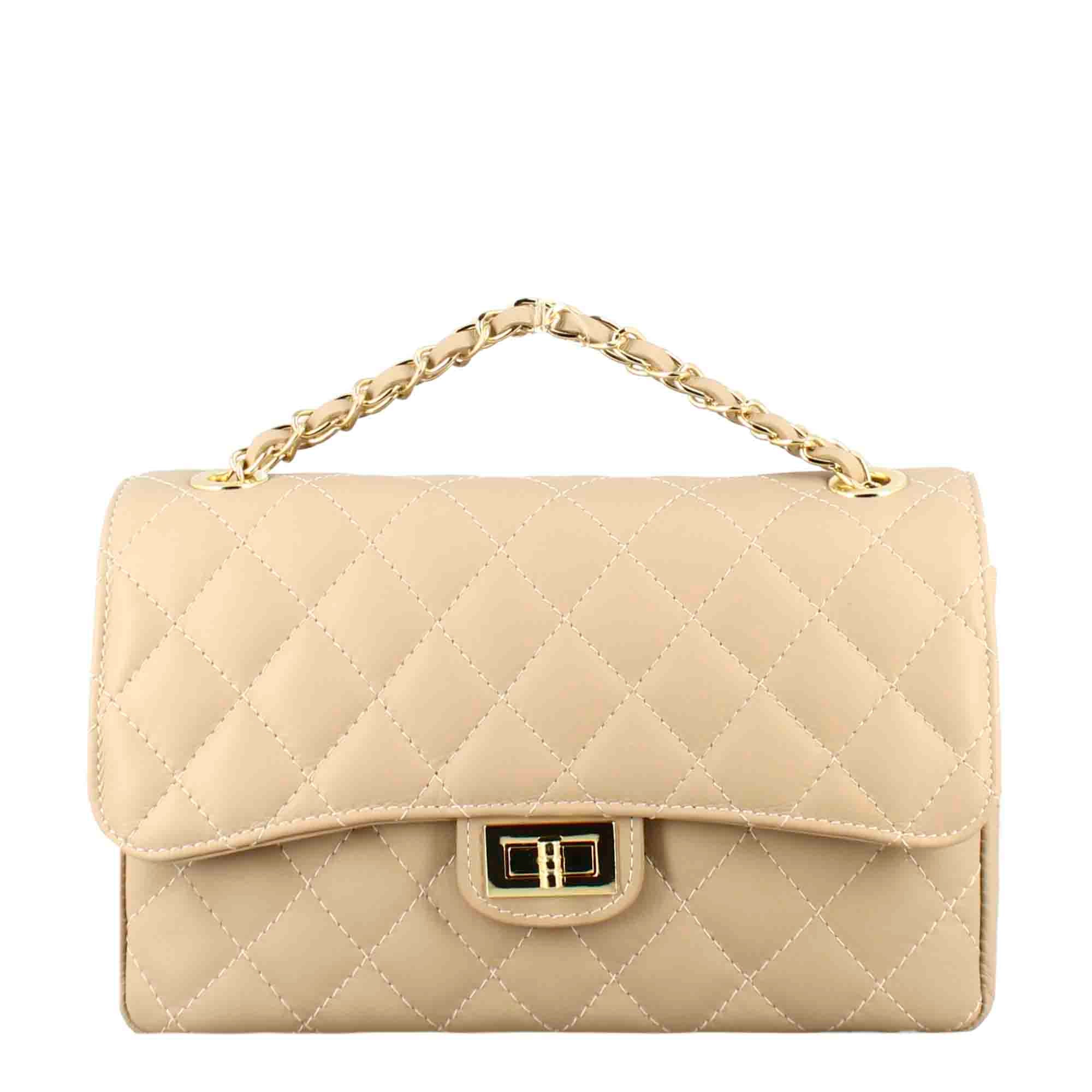 Vanity moyen sac à bandoulière en cuir matelassé beige