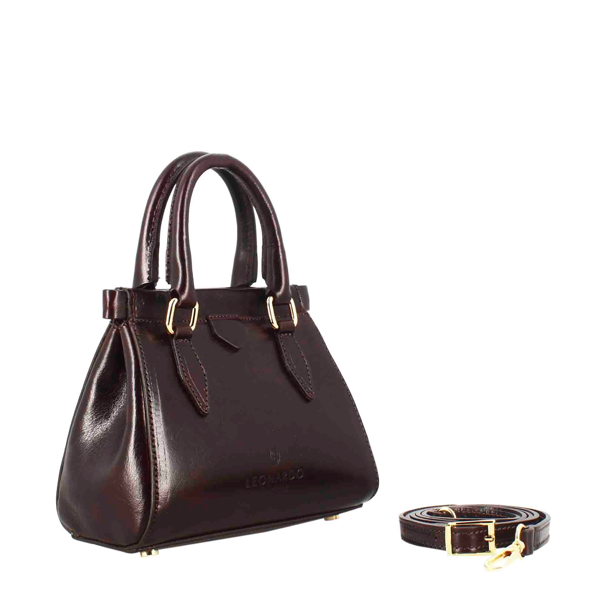 Sac à main Fiorenza en cuir avec bandoulière marron foncè amovible