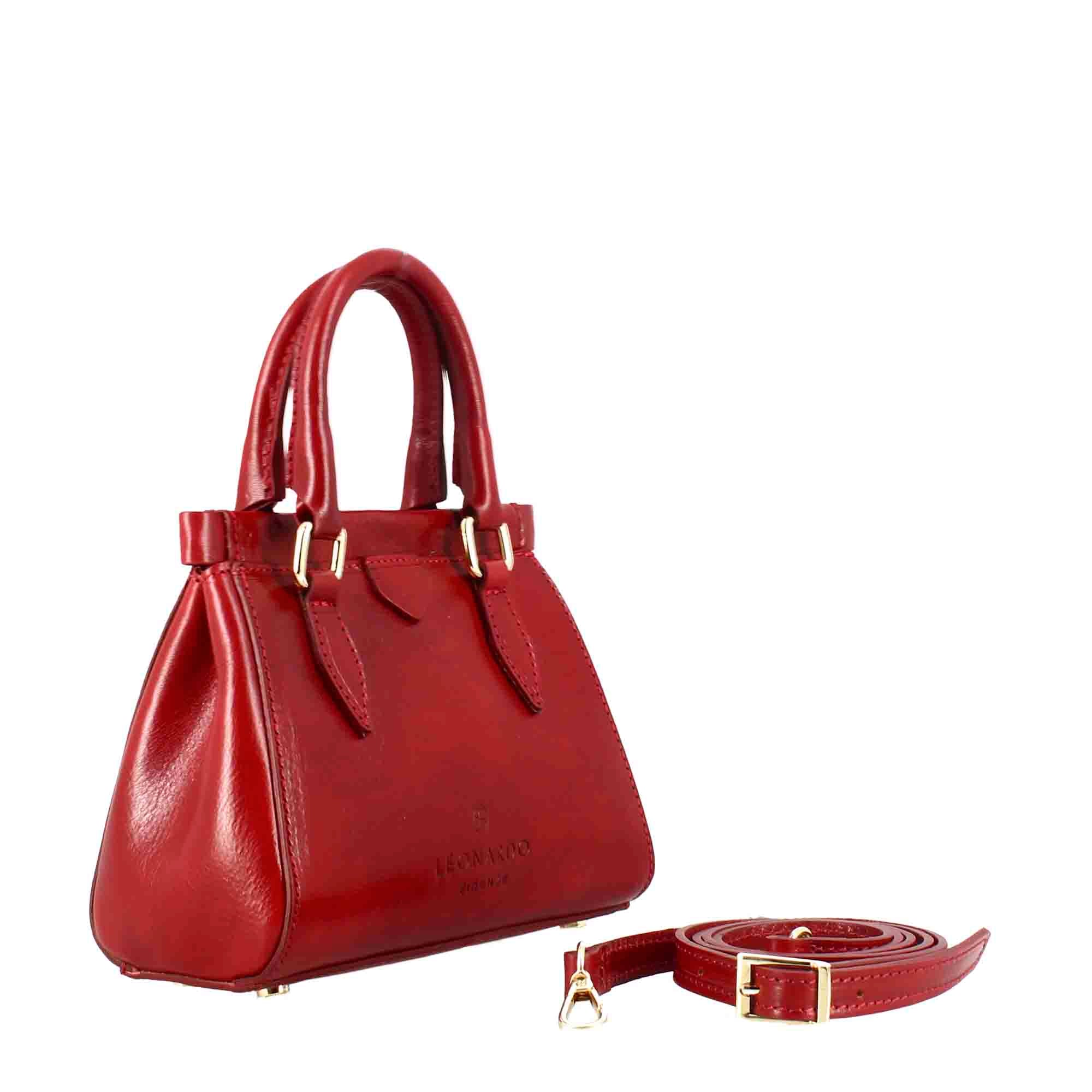 Fiorenza Lederhandtasche mit abnehmbarem roten Schulterriemen
