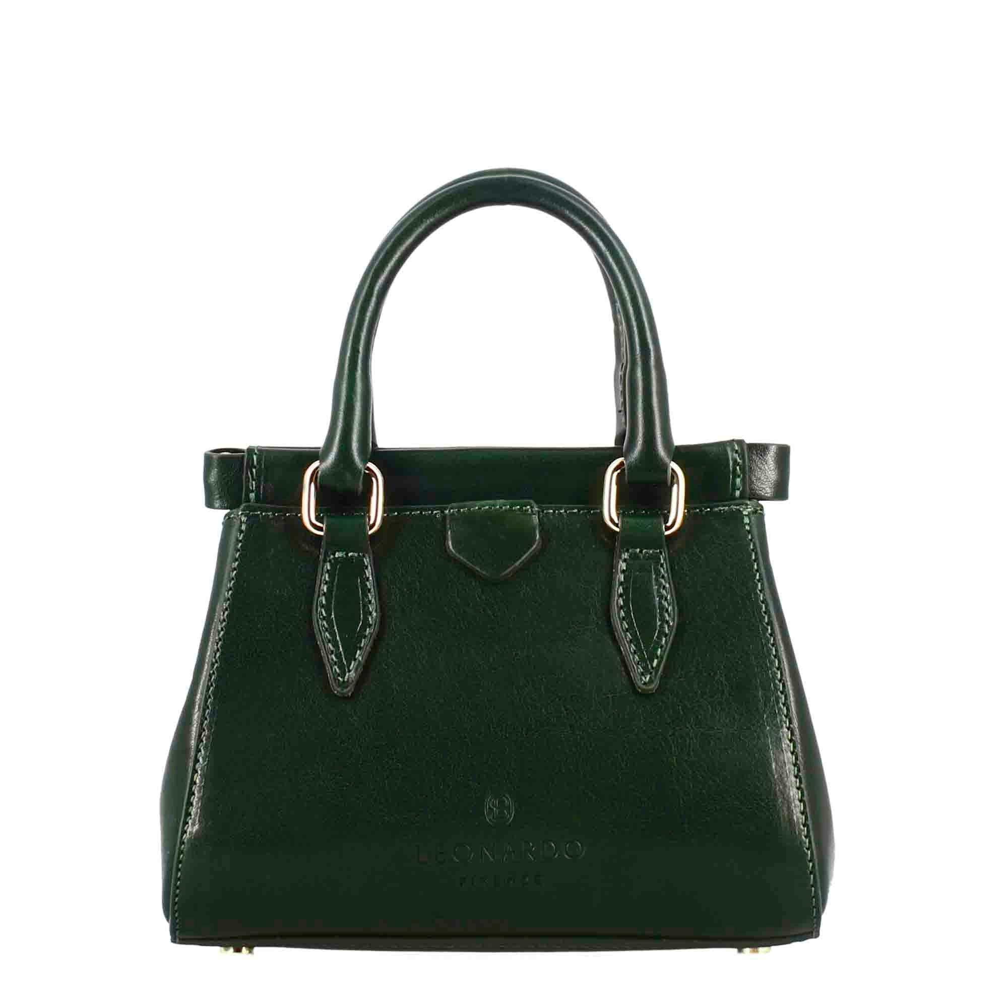 Fiorenza leather handbag with removable green shoulder strap