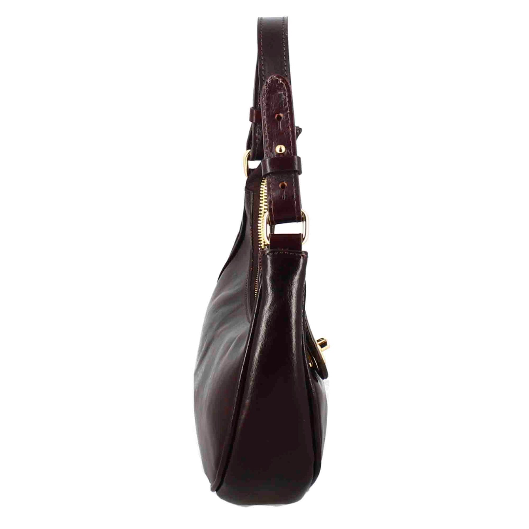 Jane shoulder bag in dark brown leather with removable shoulder strap